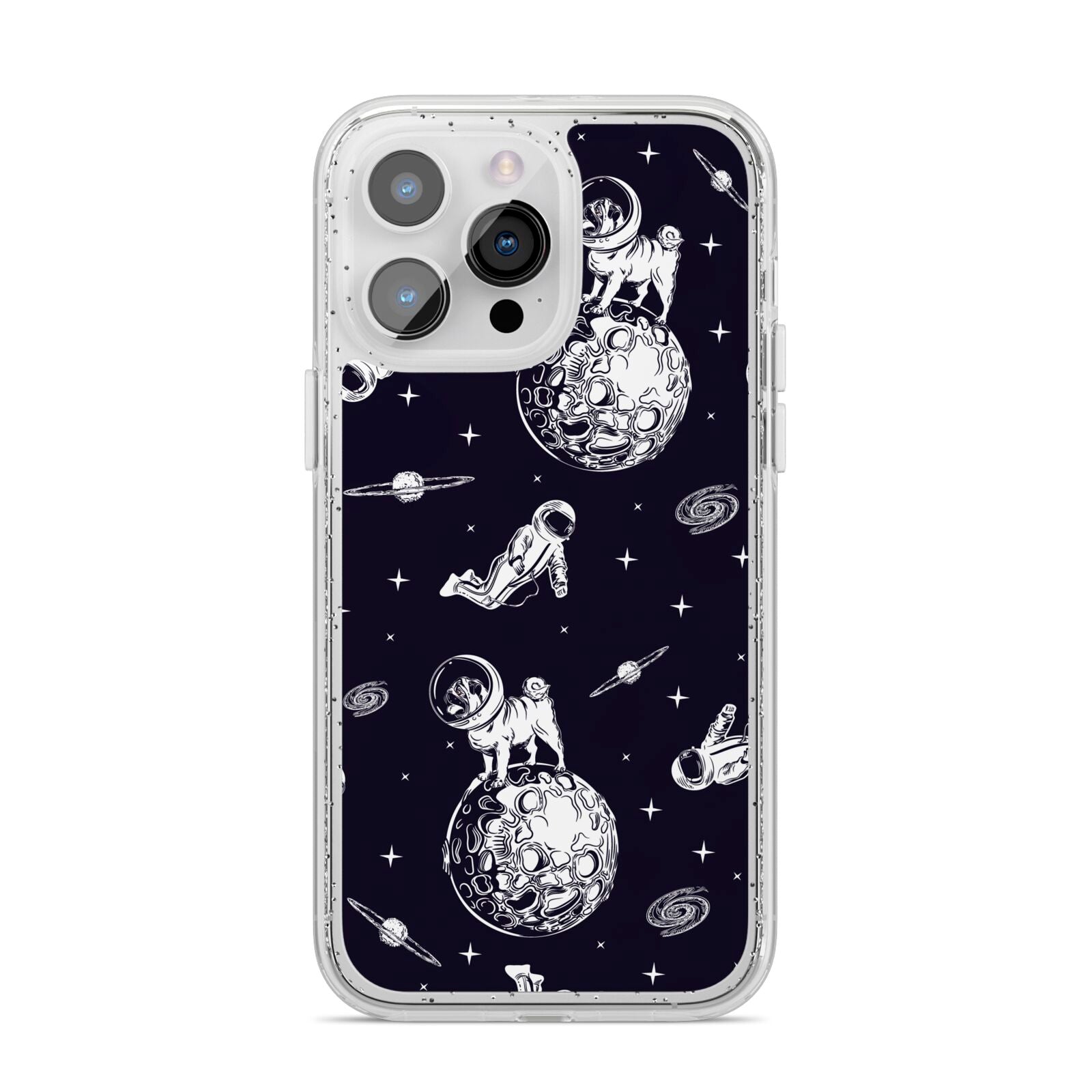 Pug in Space iPhone 14 Pro Max Glitter Tough Case Silver
