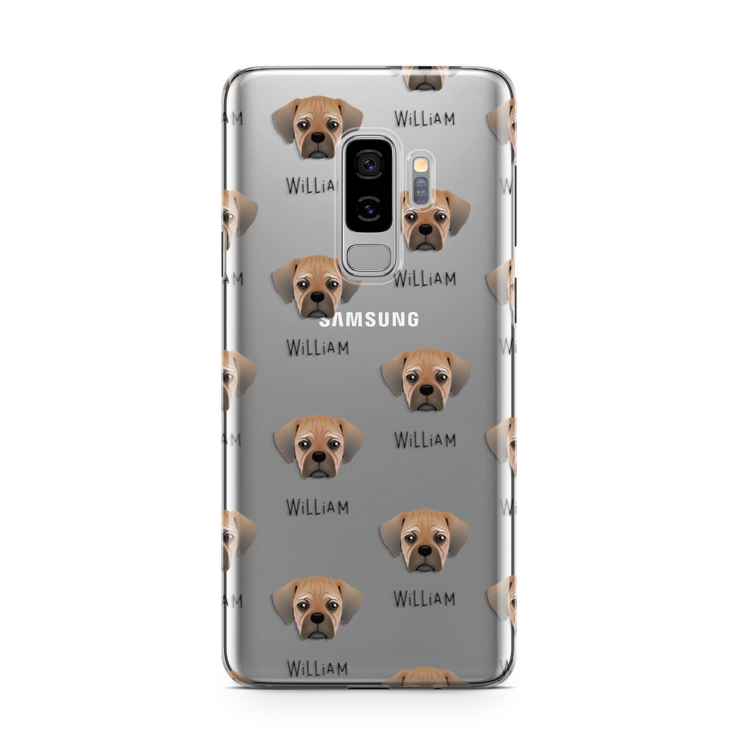 Pugalier Icon with Name Samsung Galaxy S9 Plus Case on Silver phone