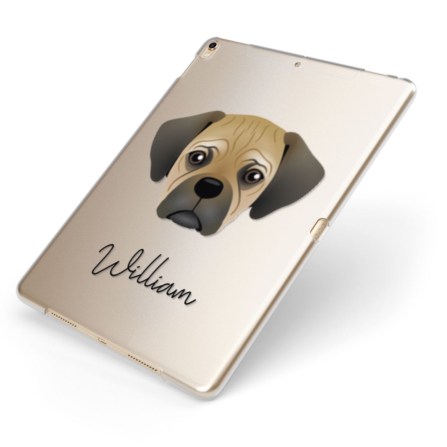 Pugalier Personalised Apple iPad Case on Gold iPad Side View