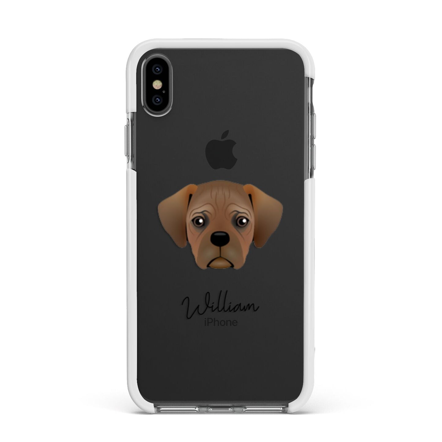 Pugalier Personalised Apple iPhone Xs Max Impact Case White Edge on Black Phone