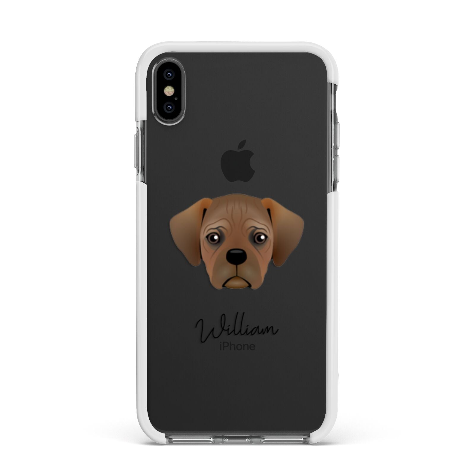 Pugalier Personalised Apple iPhone Xs Max Impact Case White Edge on Black Phone