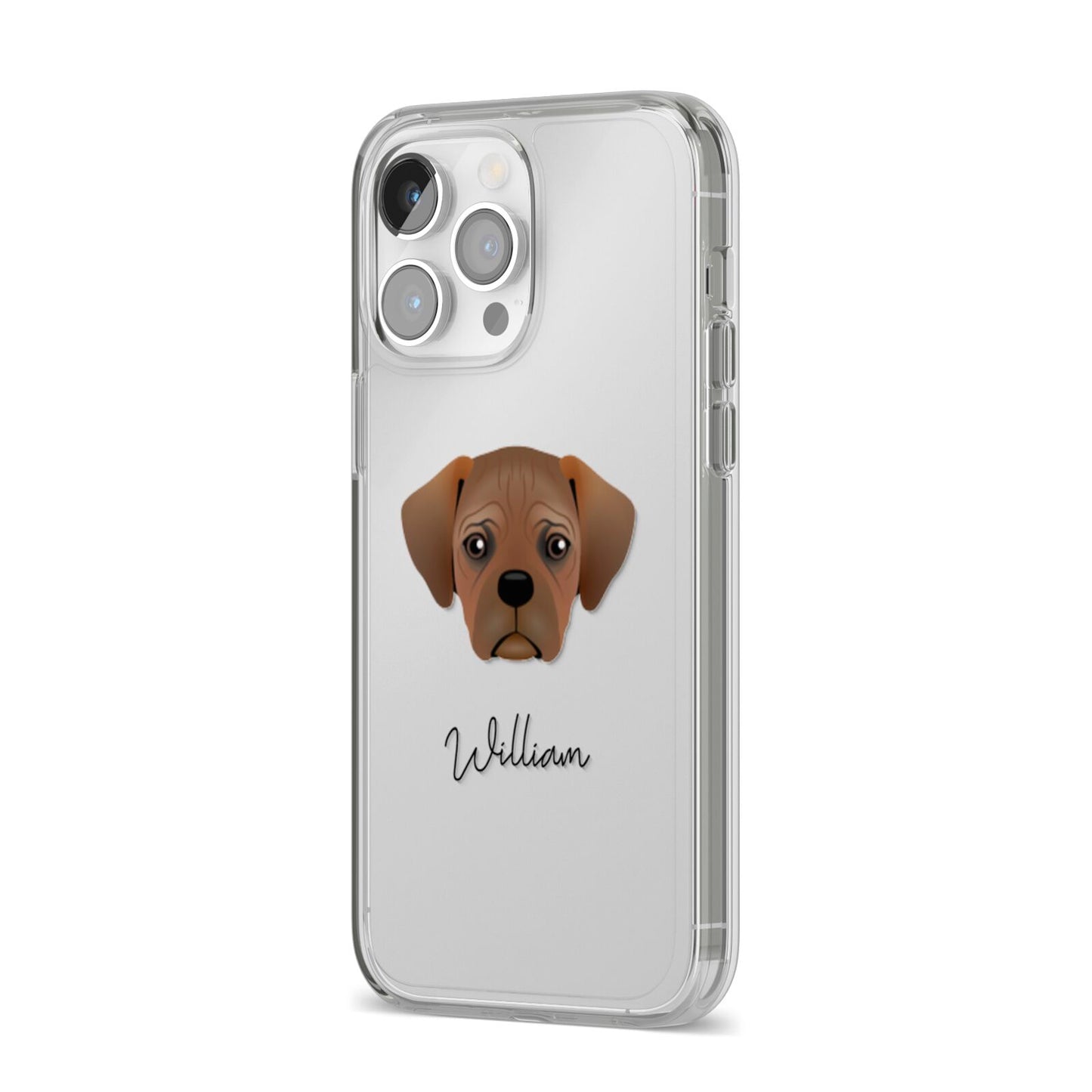 Pugalier Personalised iPhone 14 Pro Max Clear Tough Case Silver Angled Image