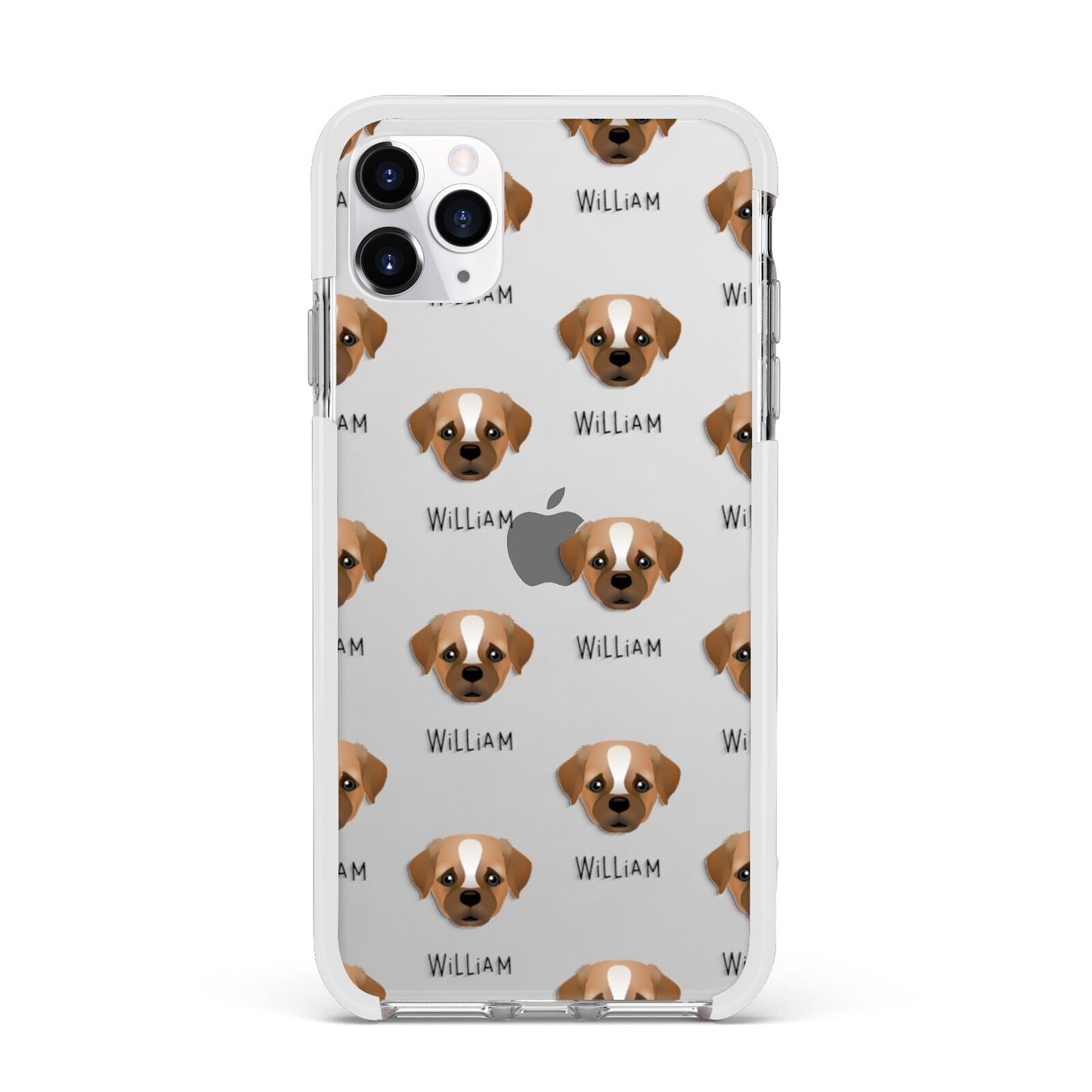 Pugapoo Icon with Name Apple iPhone 11 Pro Max in Silver with White Impact Case
