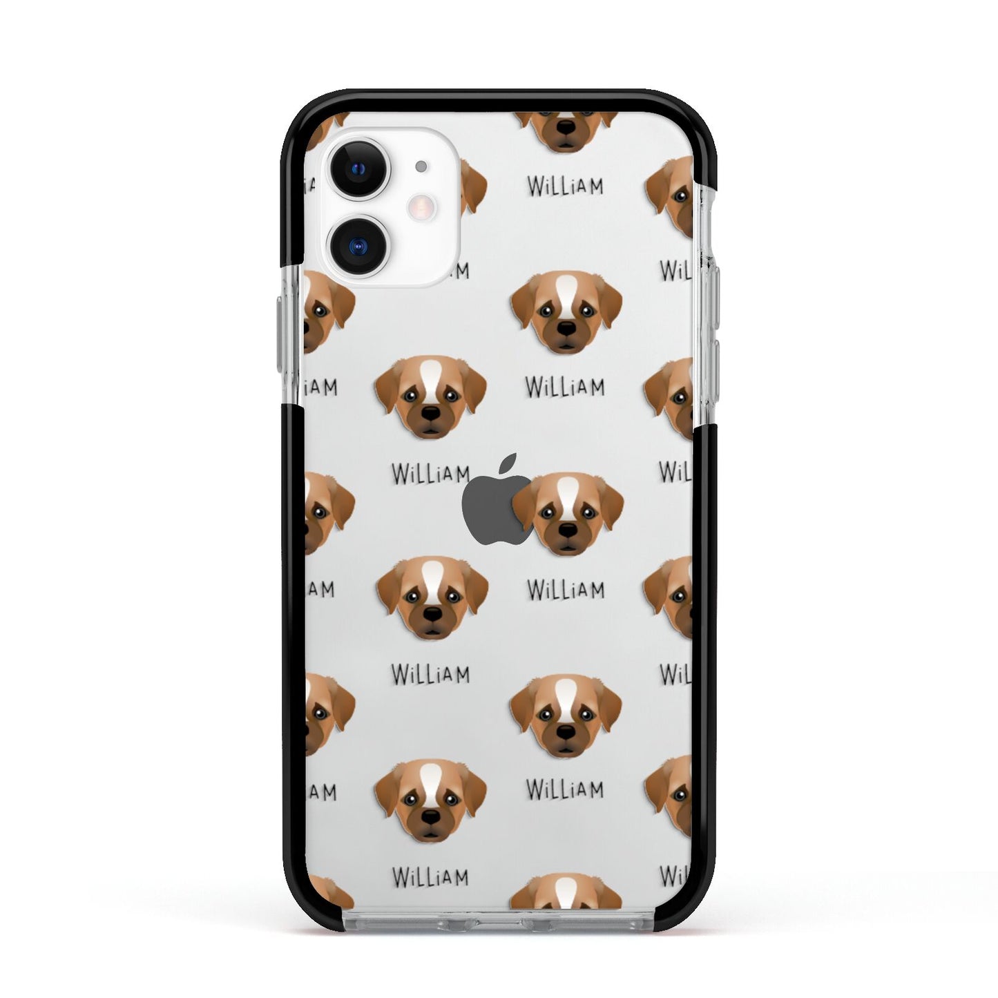 Pugapoo Icon with Name Apple iPhone 11 in White with Black Impact Case