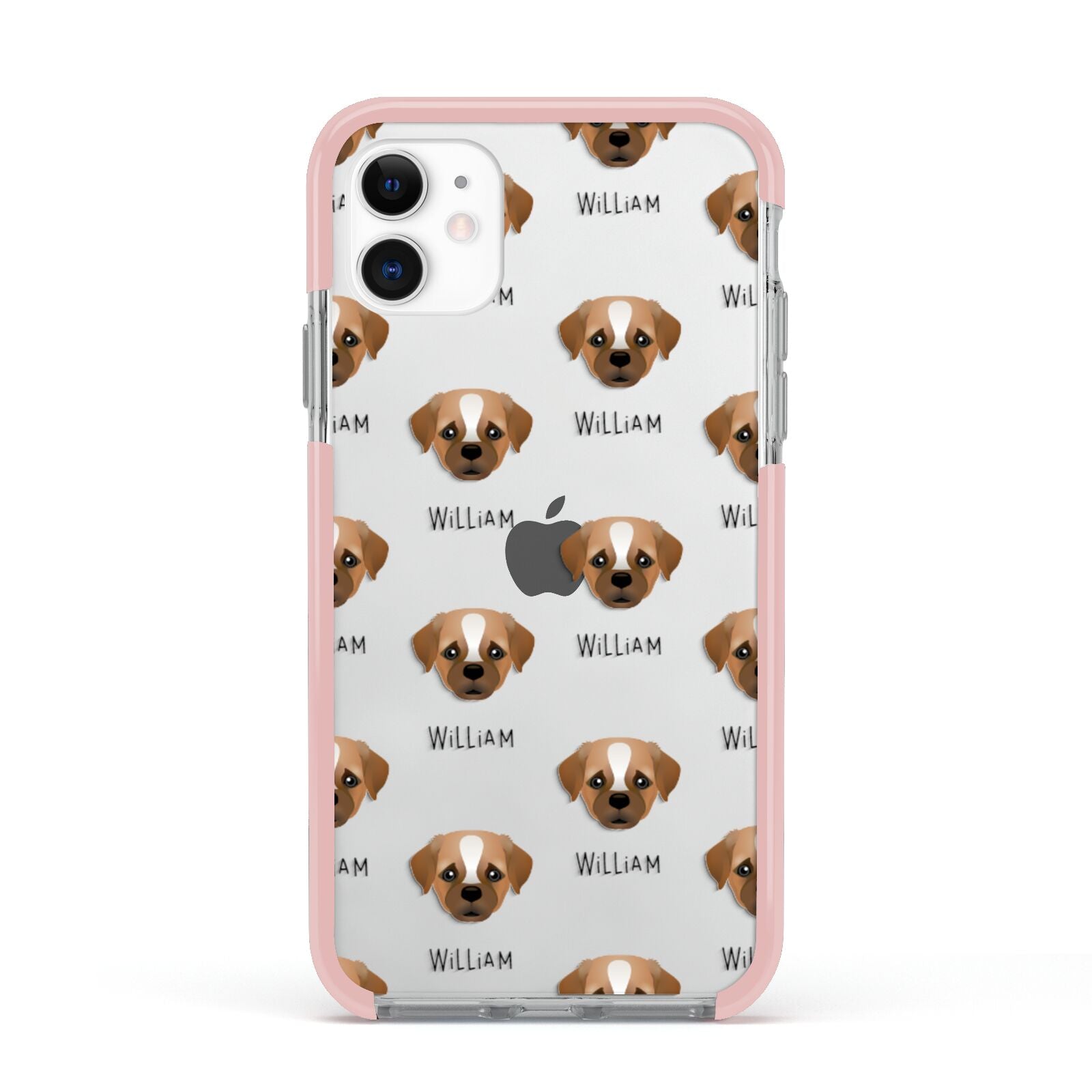 Pugapoo Icon with Name Apple iPhone 11 in White with Pink Impact Case