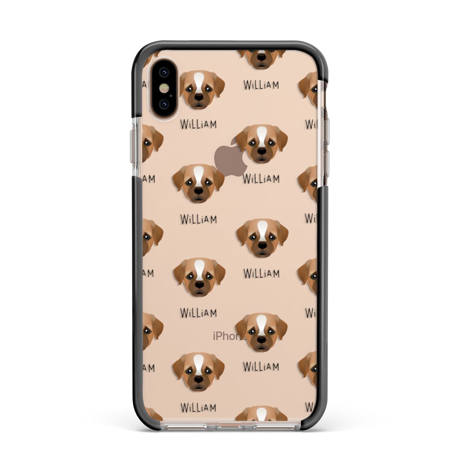 Pugapoo Icon with Name Apple iPhone Xs Max Impact Case Black Edge on Gold Phone