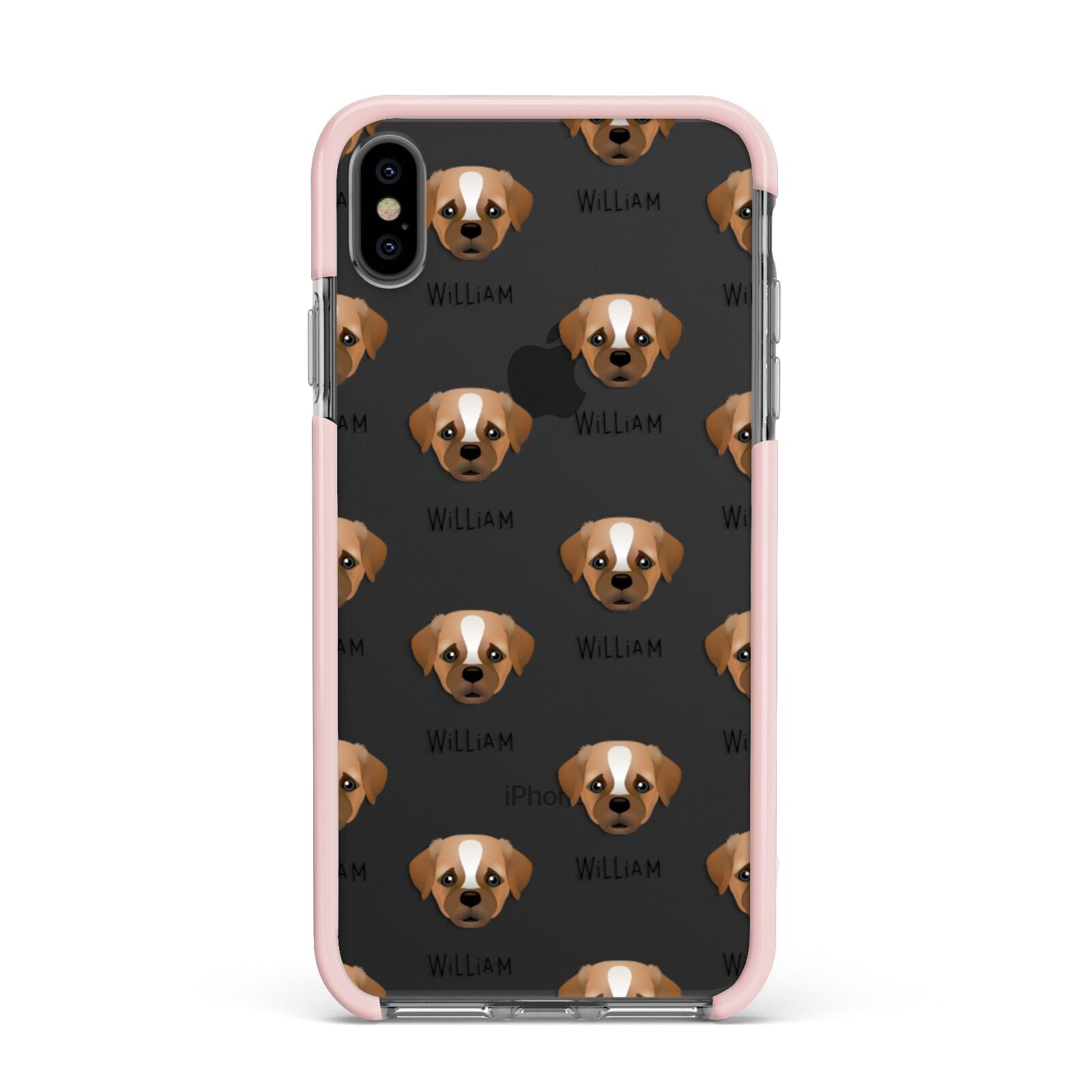 Pugapoo Icon with Name Apple iPhone Xs Max Impact Case Pink Edge on Black Phone