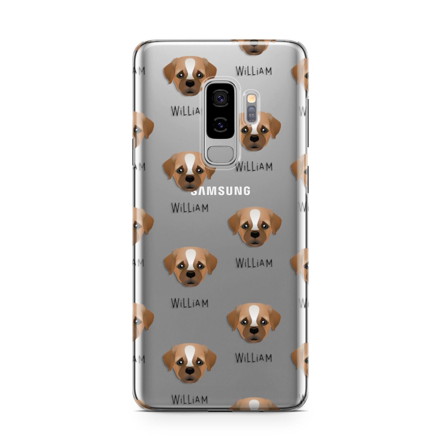 Pugapoo Icon with Name Samsung Galaxy S9 Plus Case on Silver phone