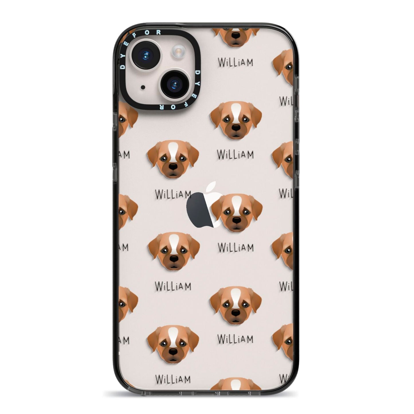 Pugapoo Icon with Name iPhone 14 Plus Black Impact Case on Silver phone