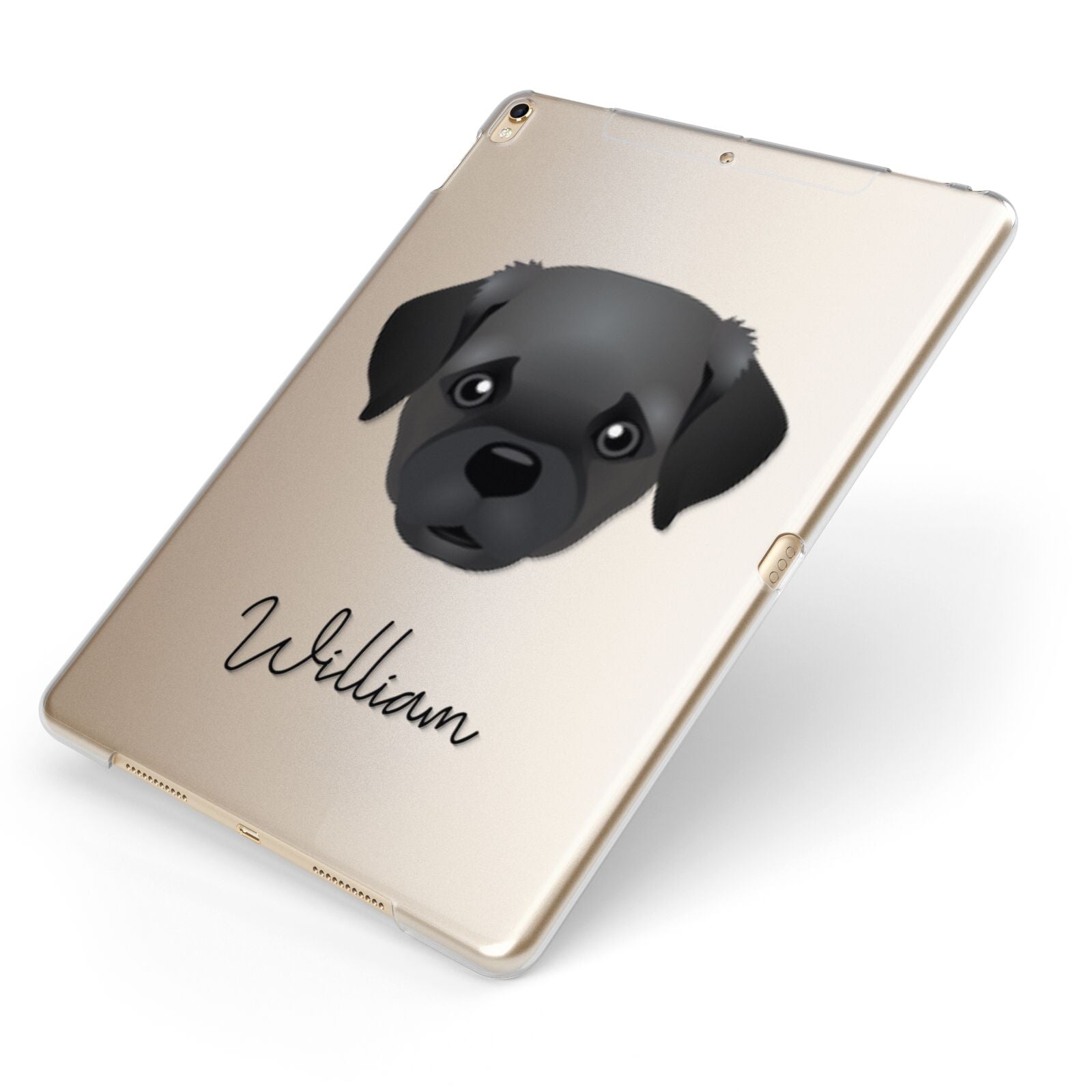 Pugapoo Personalised Apple iPad Case on Gold iPad Side View