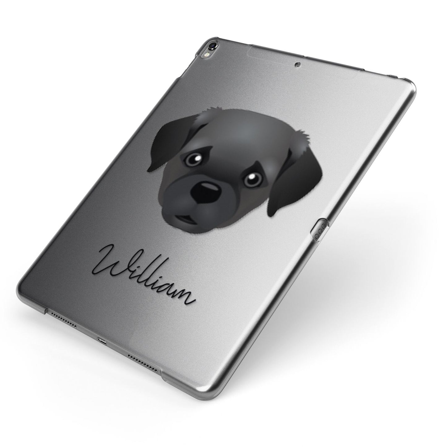 Pugapoo Personalised Apple iPad Case on Grey iPad Side View