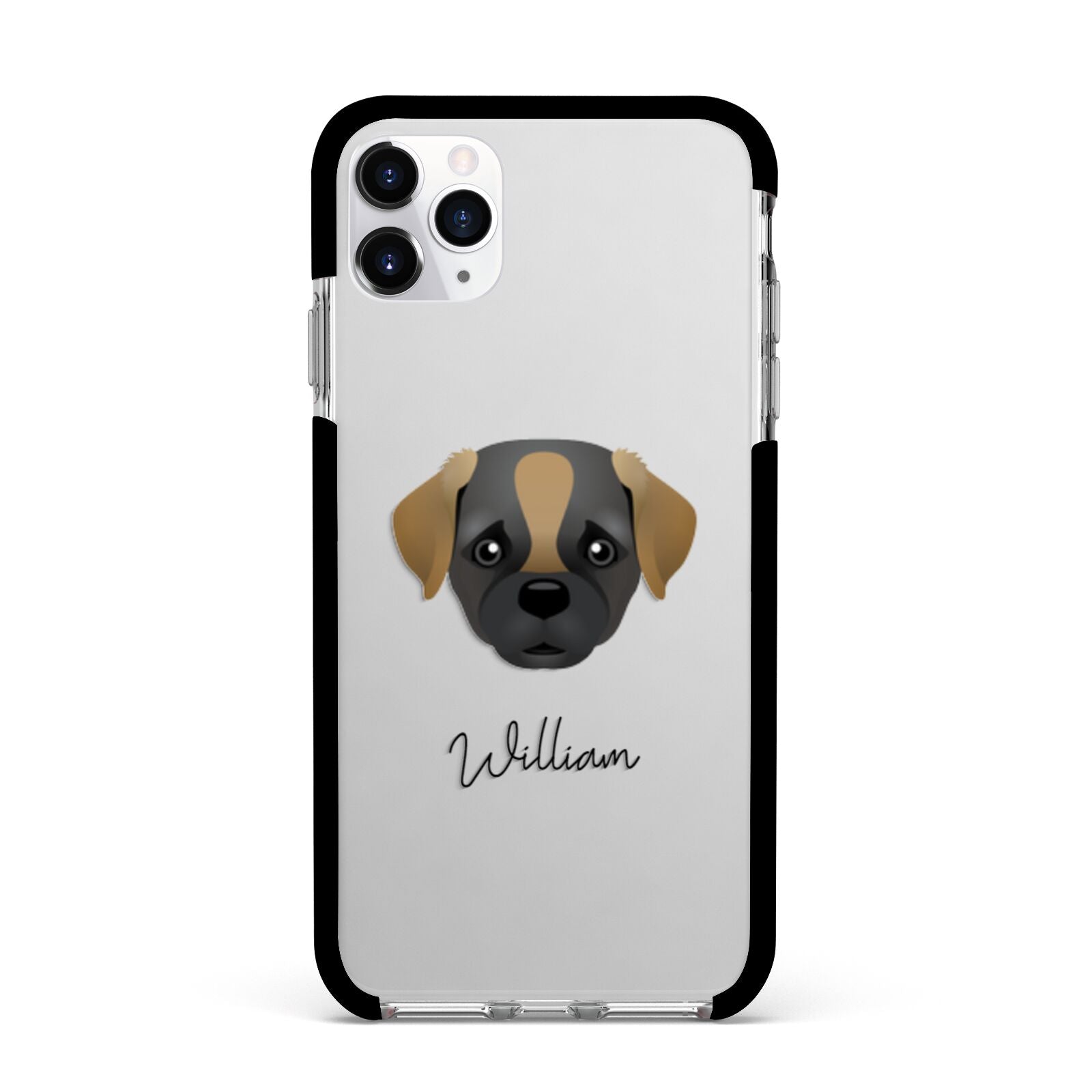 Pugapoo Personalised Apple iPhone 11 Pro Max in Silver with Black Impact Case