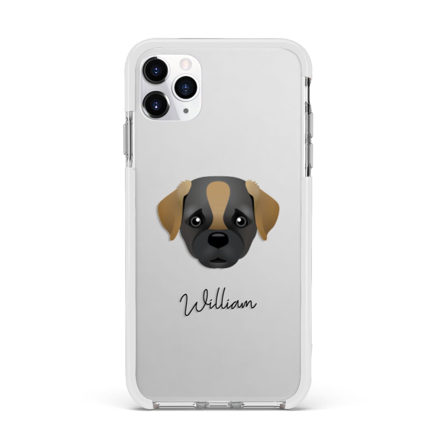 Pugapoo Personalised Apple iPhone 11 Pro Max in Silver with White Impact Case