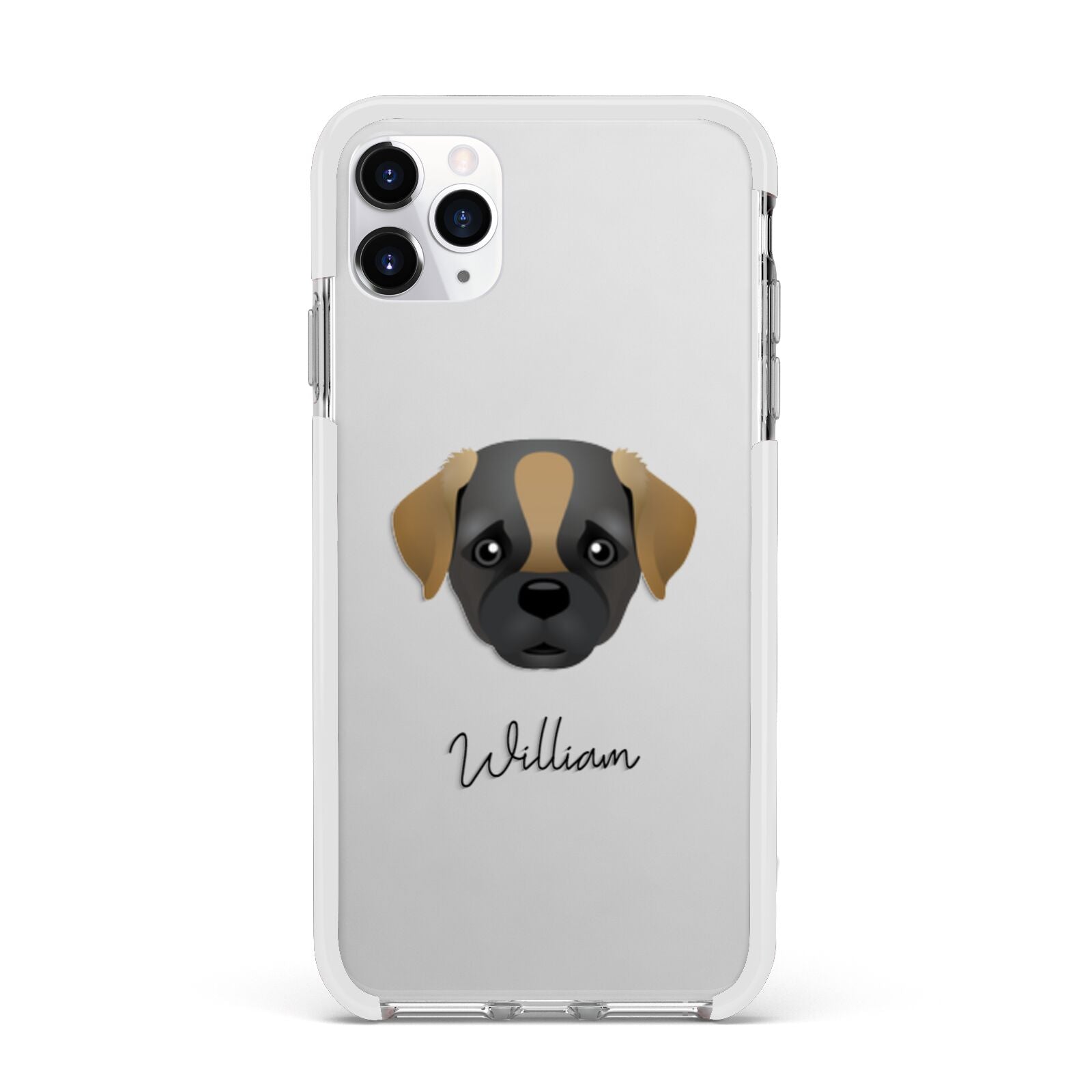 Pugapoo Personalised Apple iPhone 11 Pro Max in Silver with White Impact Case