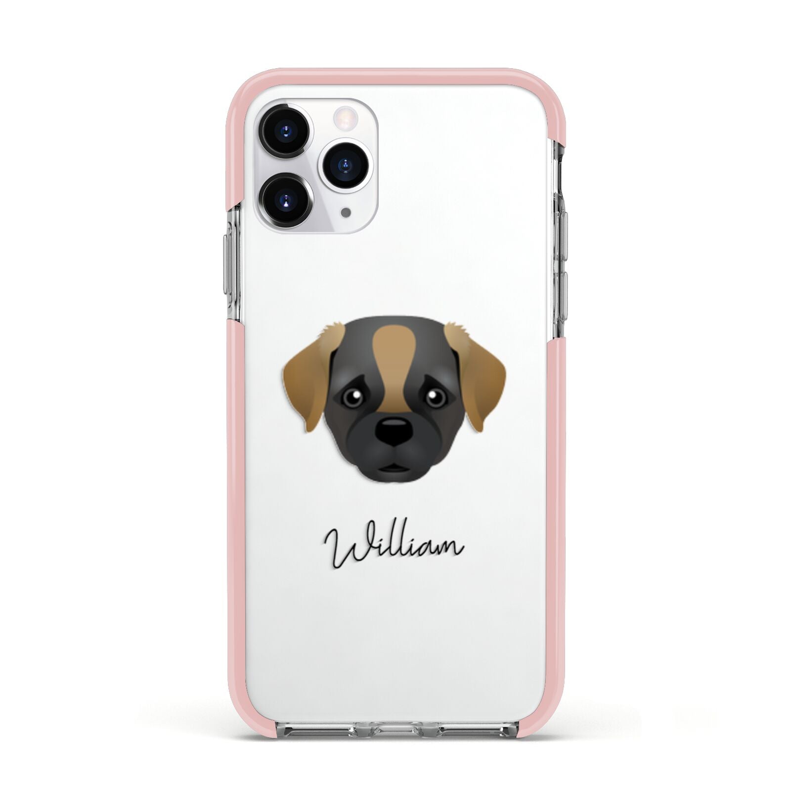 Pugapoo Personalised Apple iPhone 11 Pro in Silver with Pink Impact Case