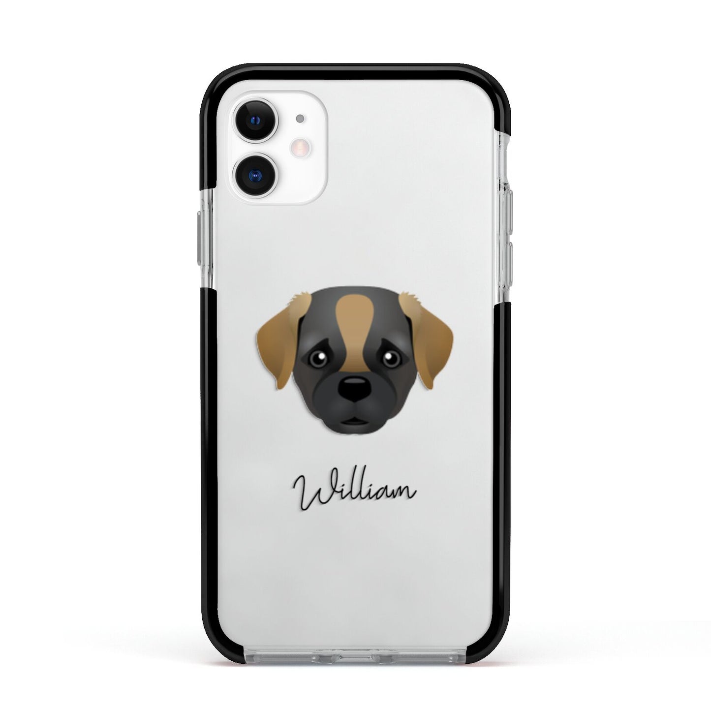 Pugapoo Personalised Apple iPhone 11 in White with Black Impact Case