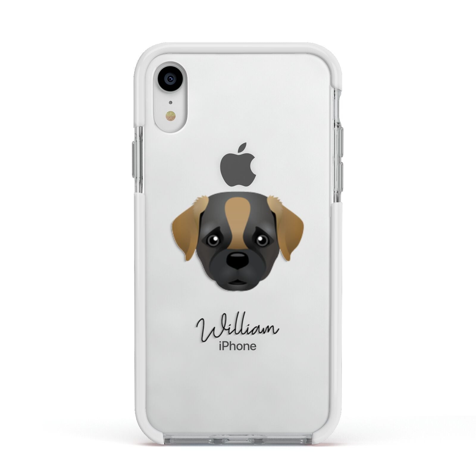 Pugapoo Personalised Apple iPhone XR Impact Case White Edge on Silver Phone