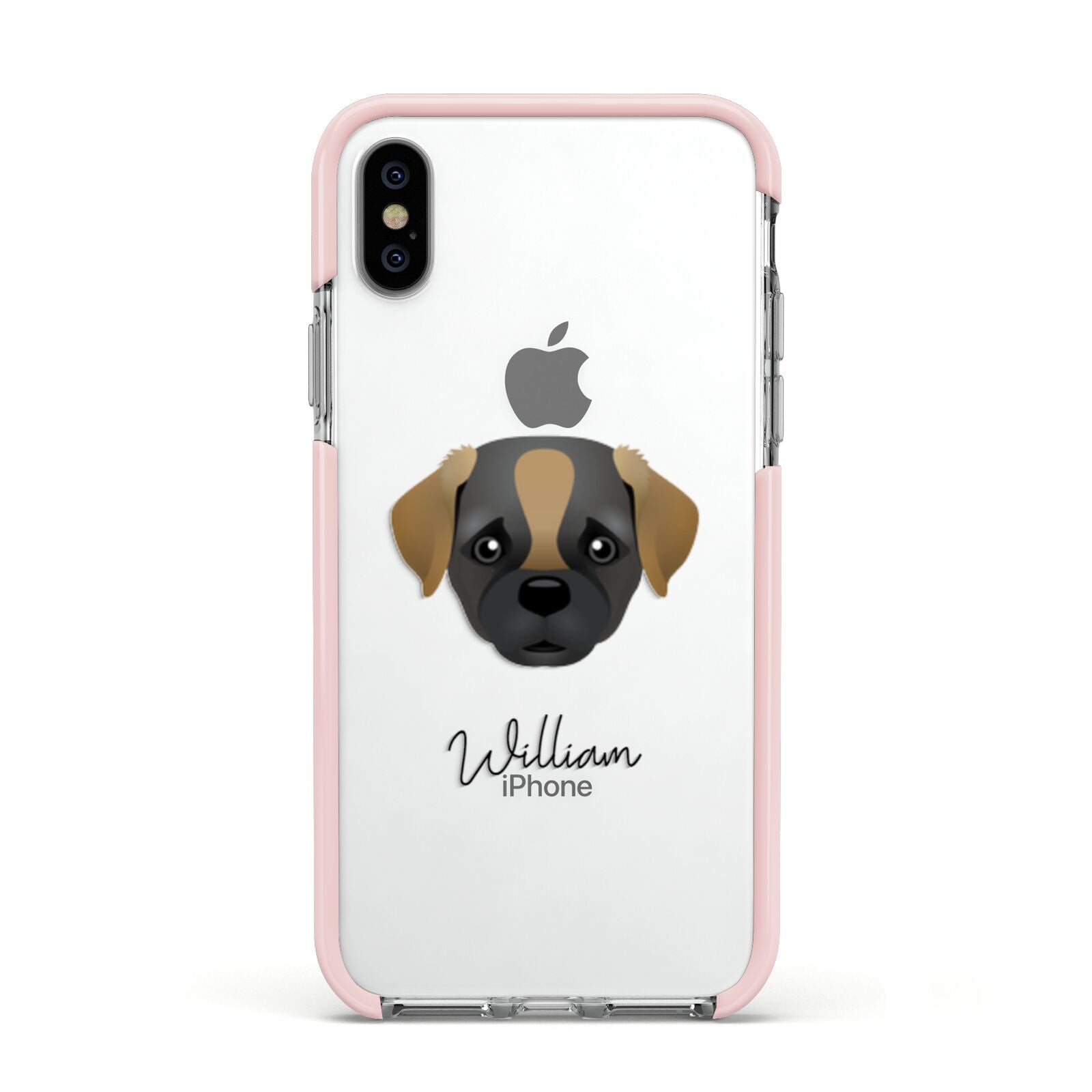 Pugapoo Personalised Apple iPhone Xs Impact Case Pink Edge on Silver Phone