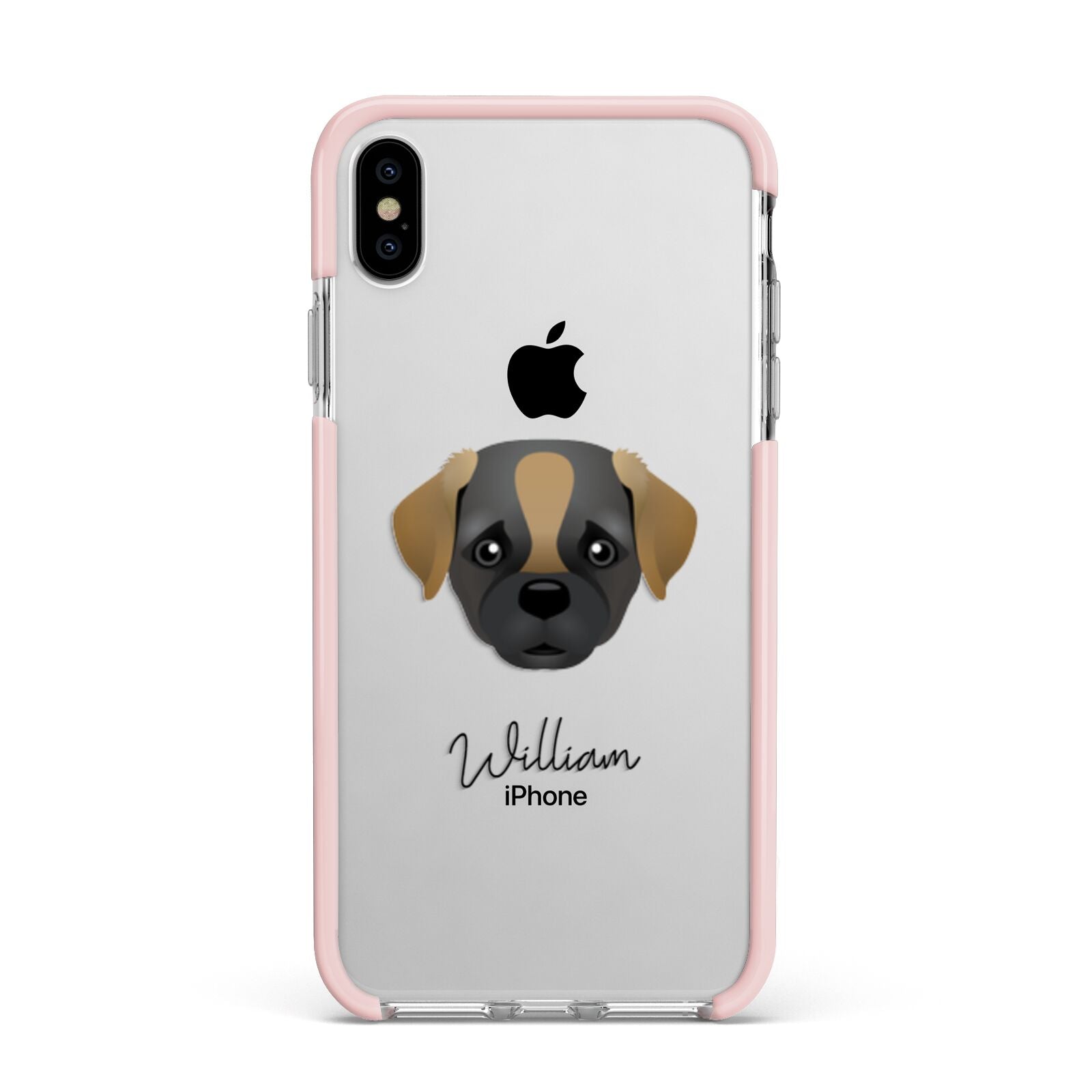 Pugapoo Personalised Apple iPhone Xs Max Impact Case Pink Edge on Silver Phone