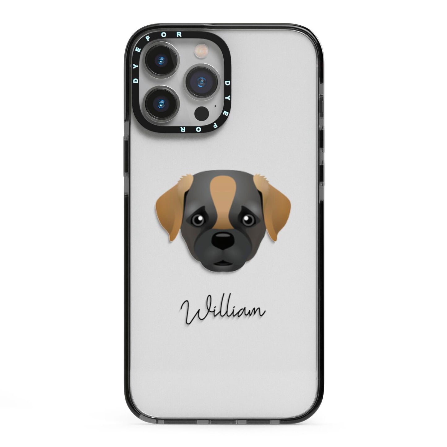 Pugapoo Personalised iPhone 13 Pro Max Black Impact Case on Silver phone