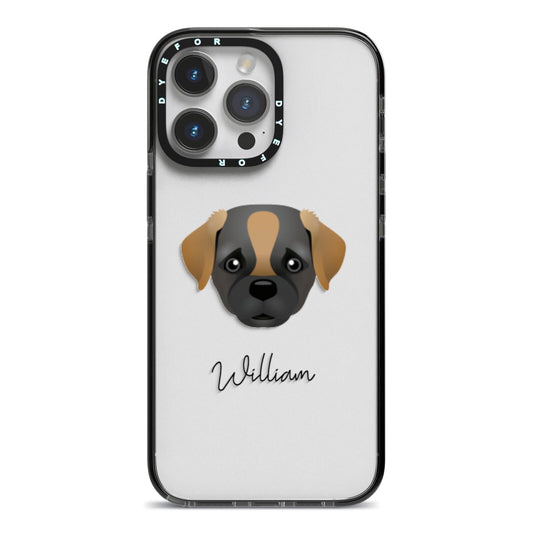 Pugapoo Personalised iPhone 14 Pro Max Black Impact Case on Silver phone