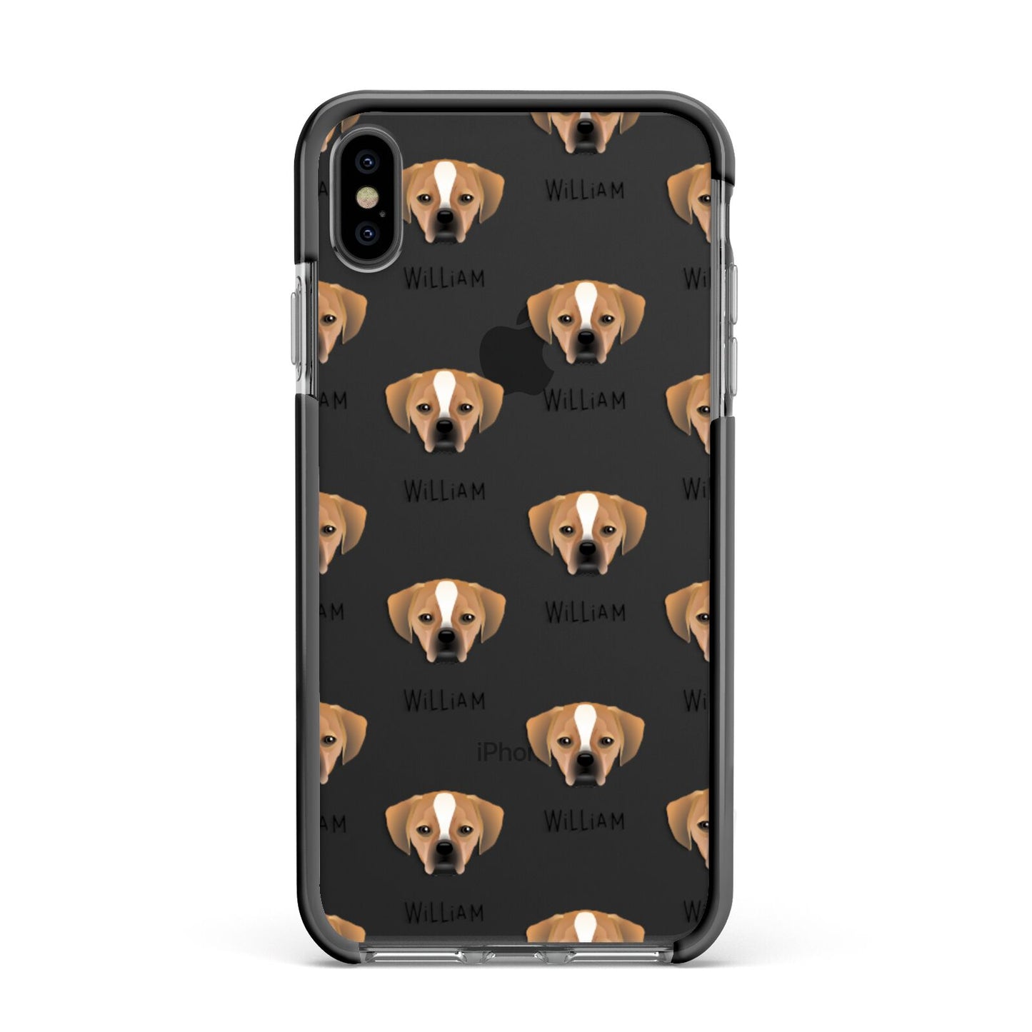 Puggle Icon with Name Apple iPhone Xs Max Impact Case Black Edge on Black Phone