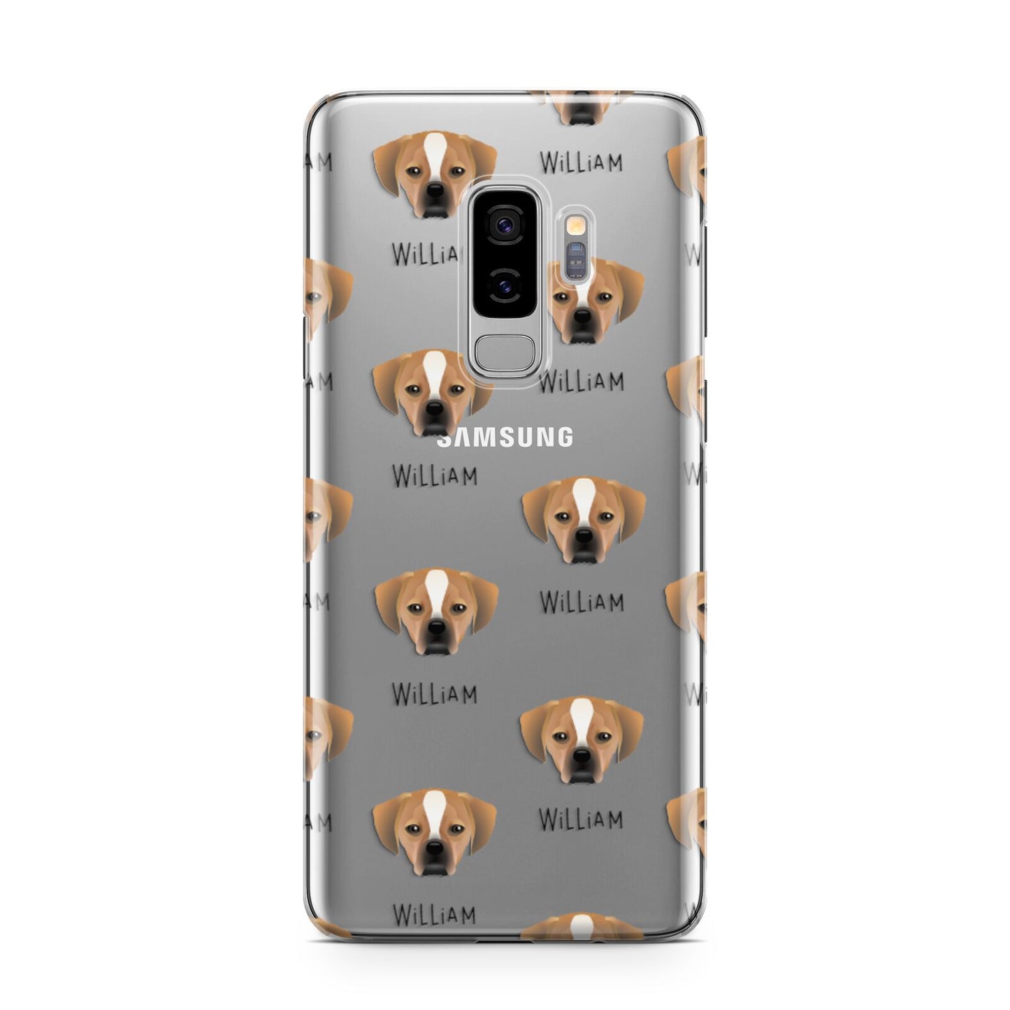 Puggle Icon with Name Samsung Galaxy S9 Plus Case on Silver phone