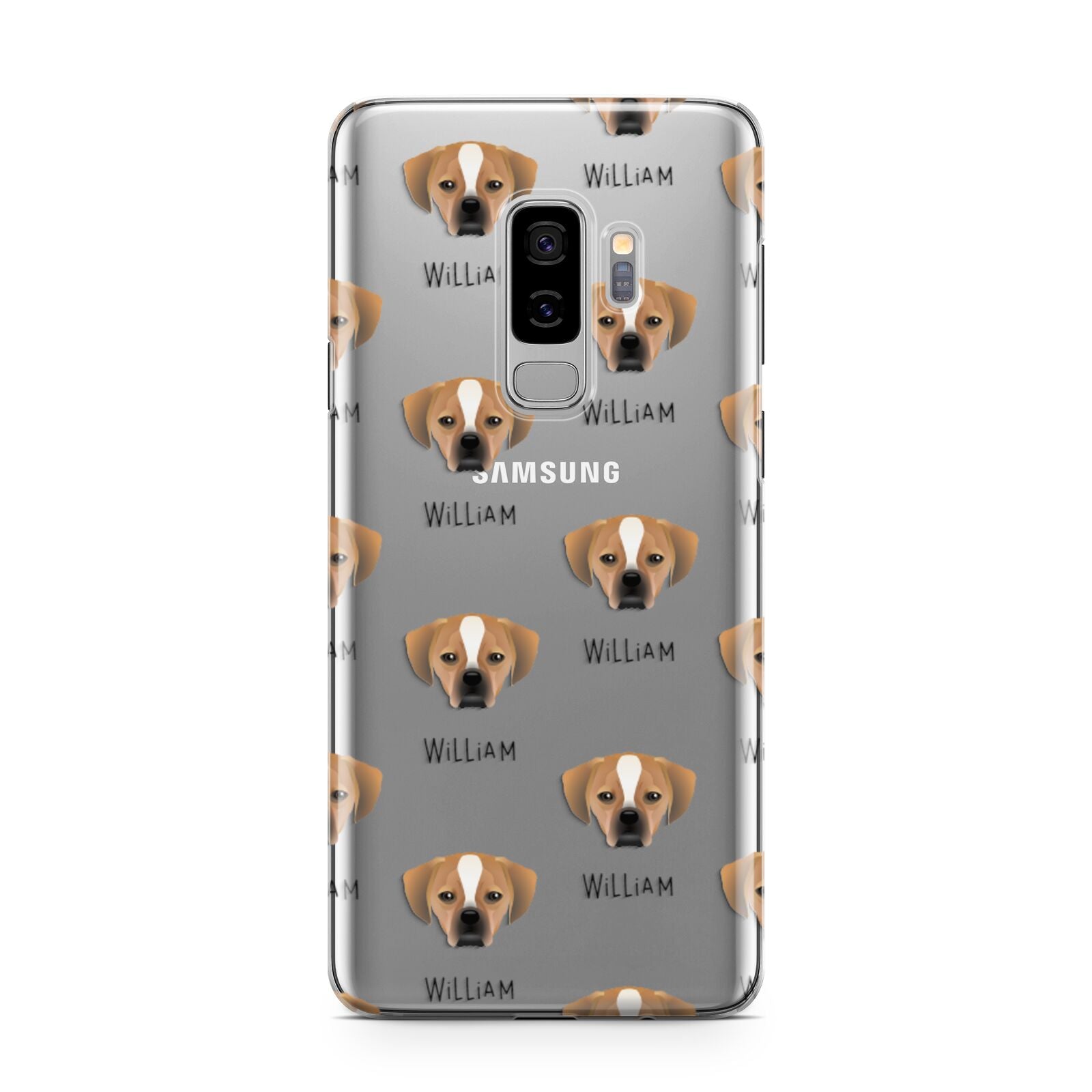 Puggle Icon with Name Samsung Galaxy S9 Plus Case on Silver phone
