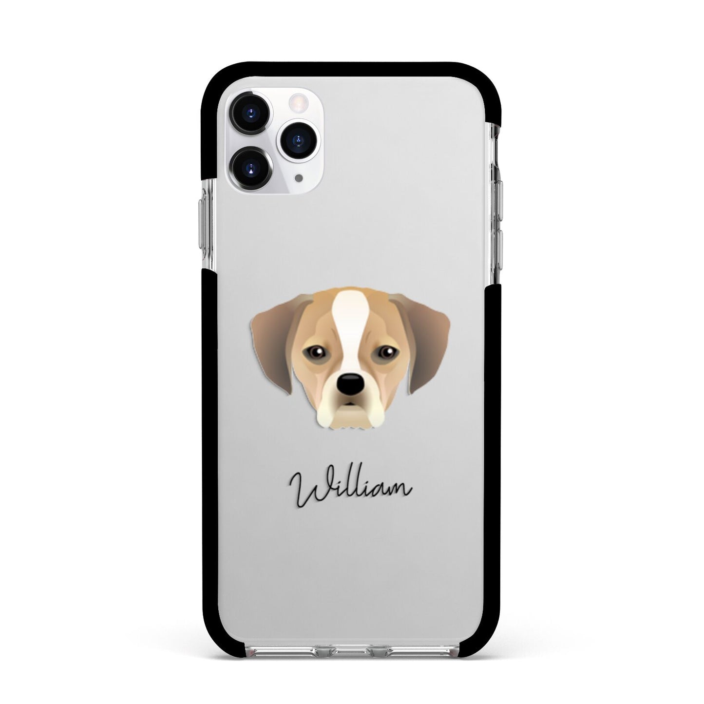Puggle Personalised Apple iPhone 11 Pro Max in Silver with Black Impact Case