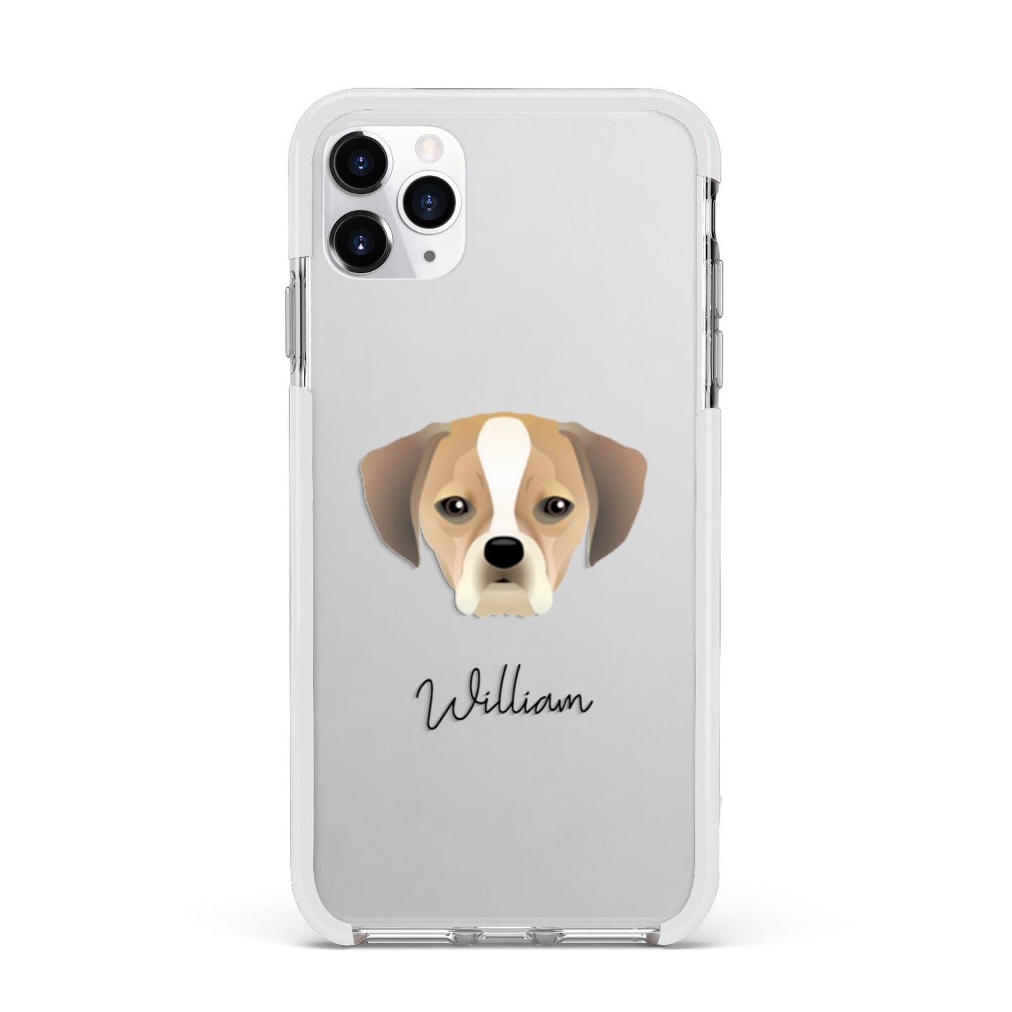 Puggle Personalised Apple iPhone 11 Pro Max in Silver with White Impact Case