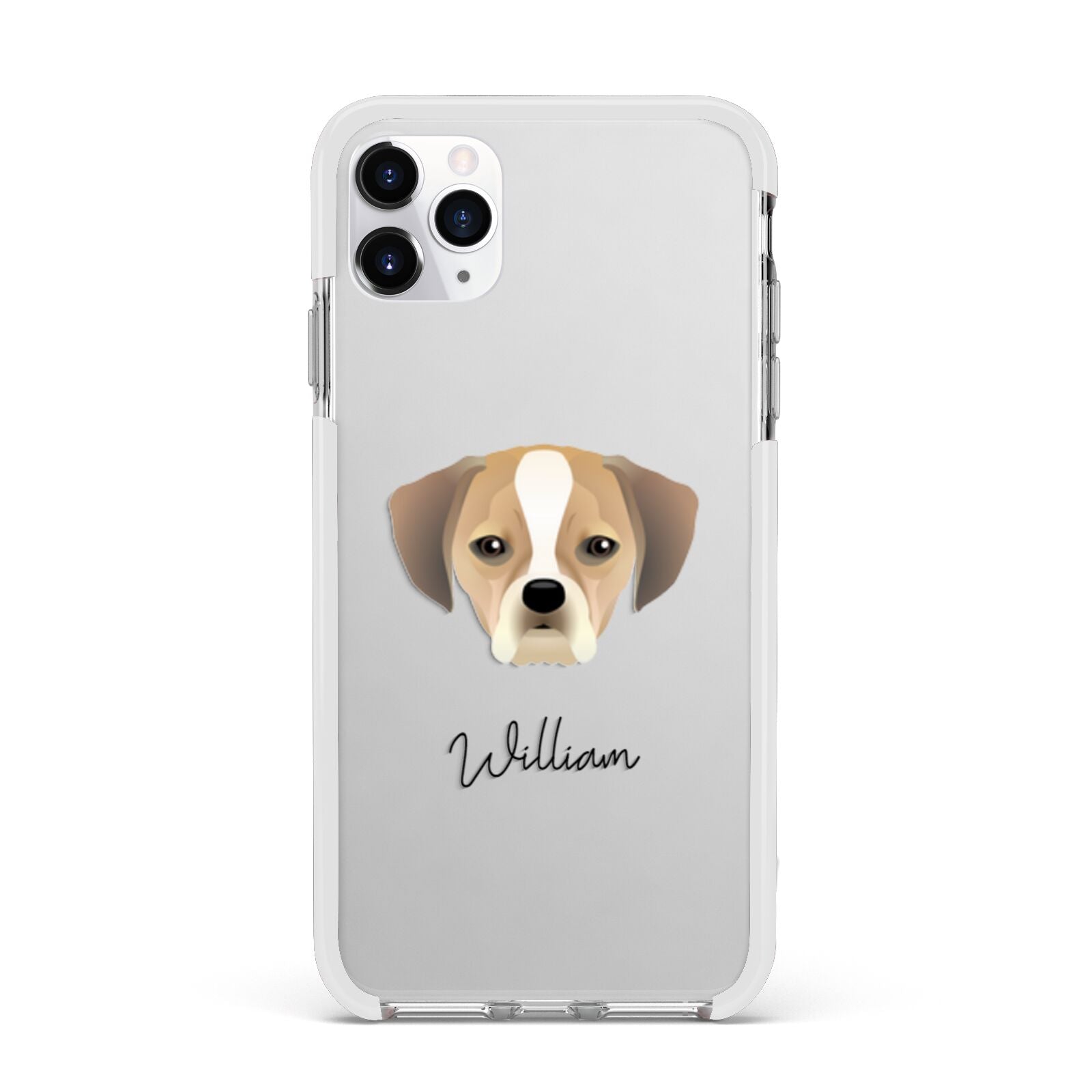 Puggle Personalised Apple iPhone 11 Pro Max in Silver with White Impact Case