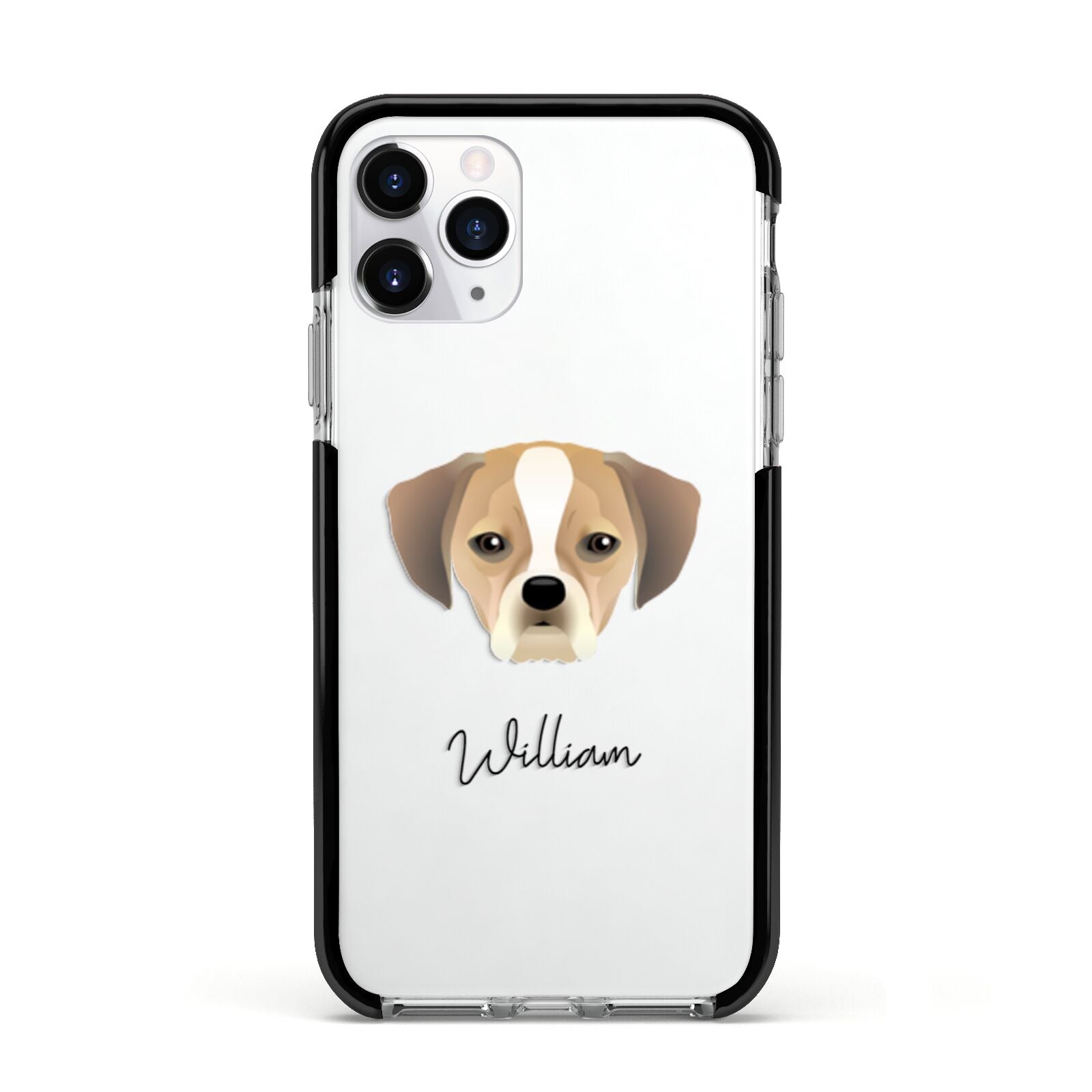 Puggle Personalised Apple iPhone 11 Pro in Silver with Black Impact Case