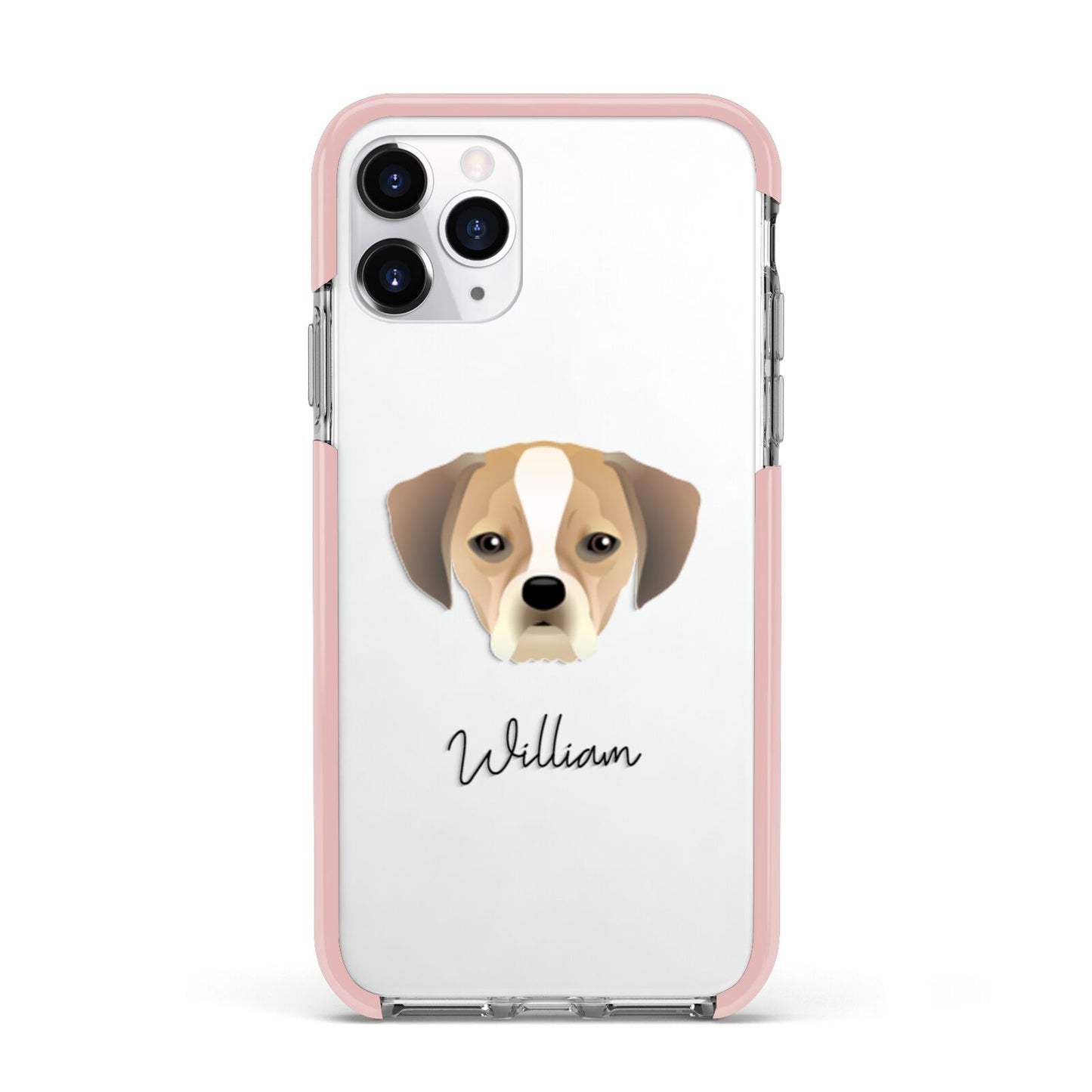 Puggle Personalised Apple iPhone 11 Pro in Silver with Pink Impact Case