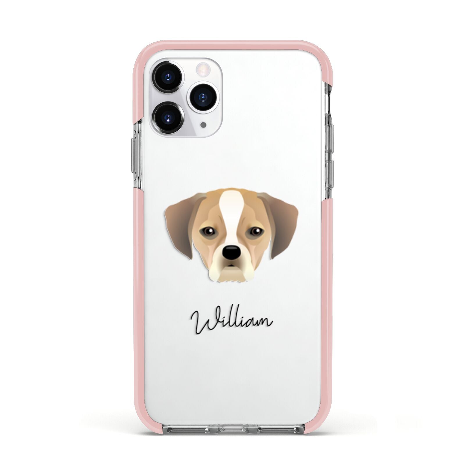 Puggle Personalised Apple iPhone 11 Pro in Silver with Pink Impact Case