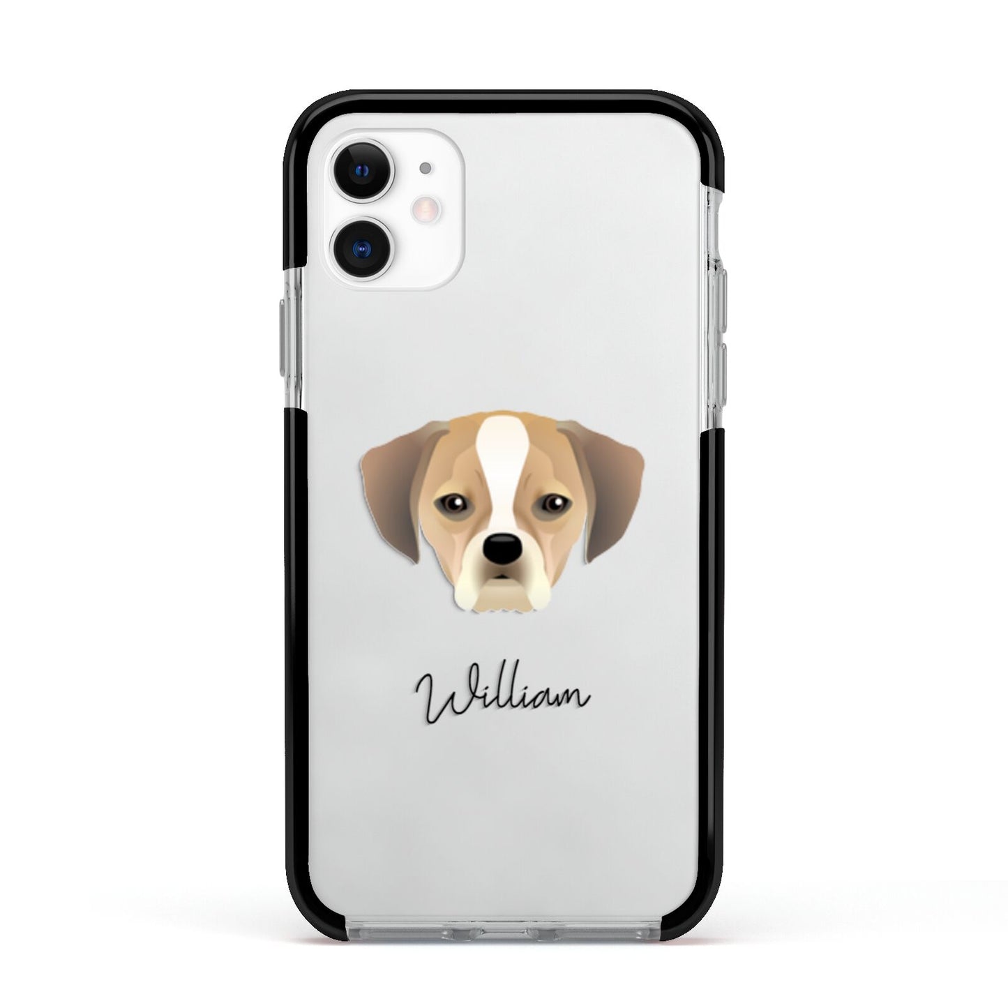 Puggle Personalised Apple iPhone 11 in White with Black Impact Case