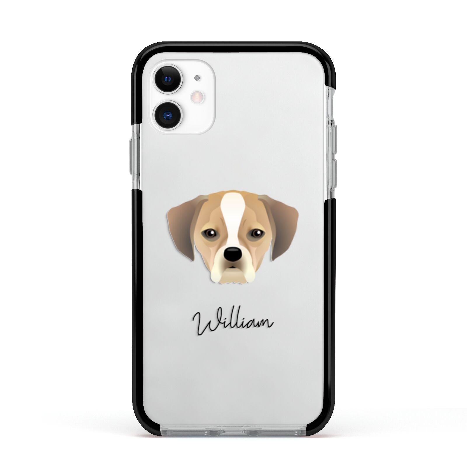 Puggle Personalised Apple iPhone 11 in White with Black Impact Case