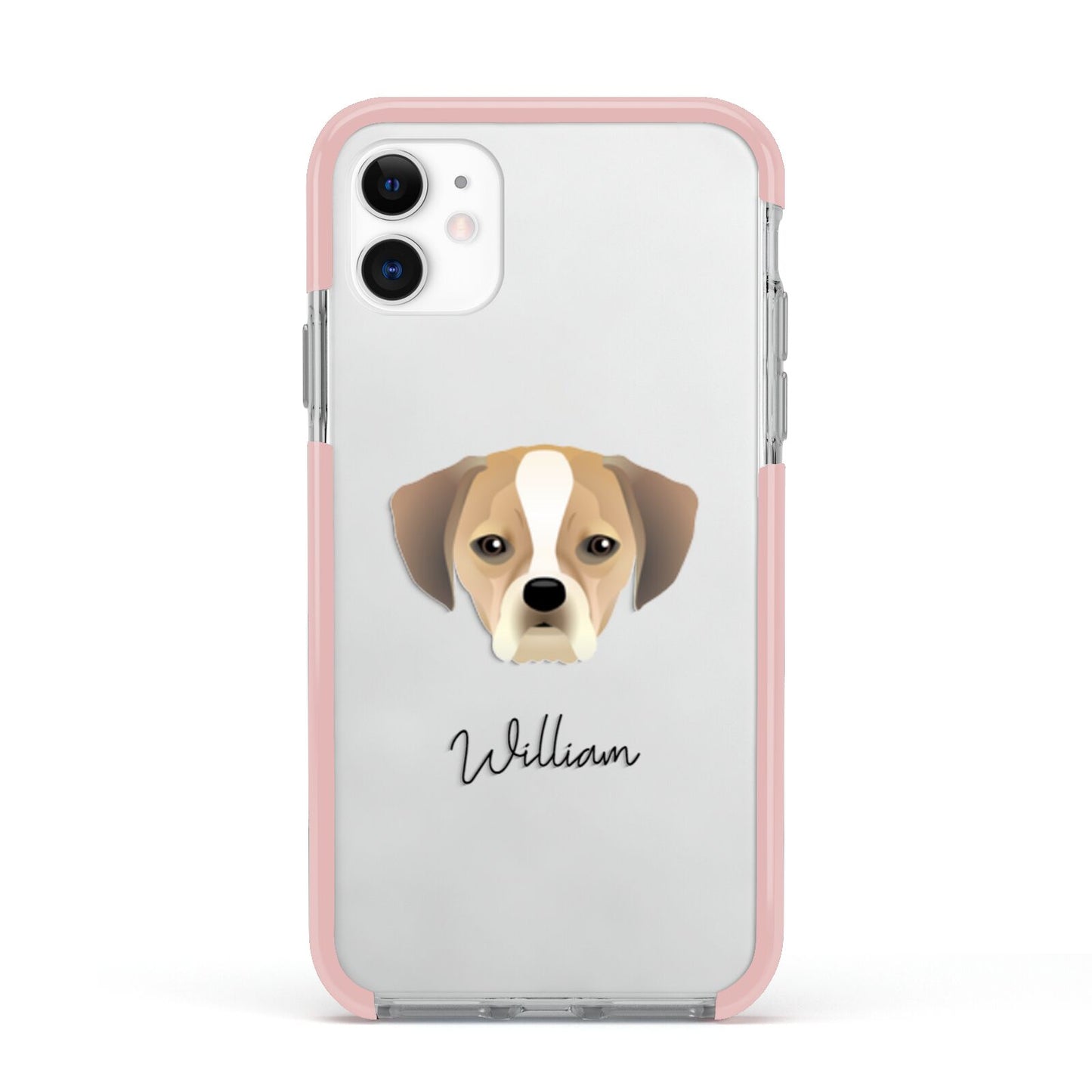 Puggle Personalised Apple iPhone 11 in White with Pink Impact Case