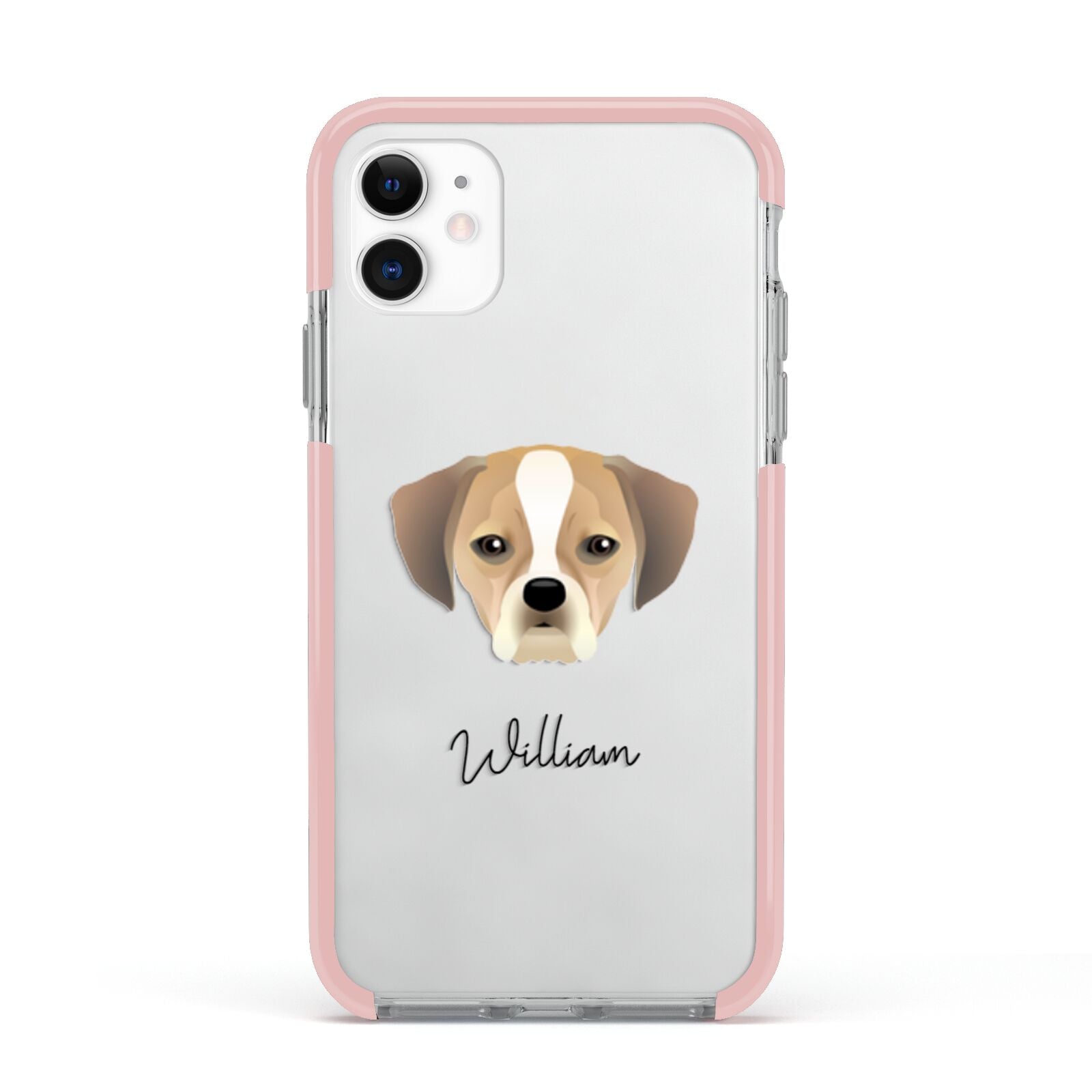 Puggle Personalised Apple iPhone 11 in White with Pink Impact Case