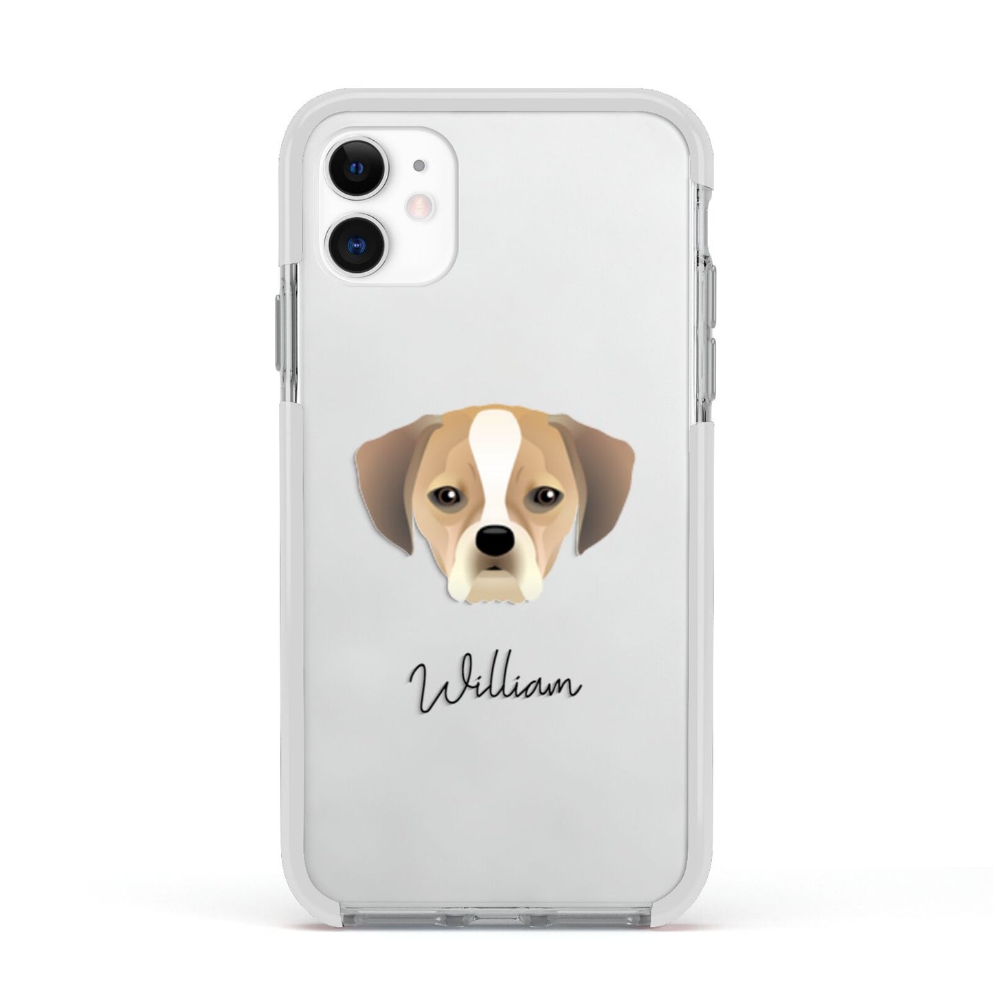 Puggle Personalised Apple iPhone 11 in White with White Impact Case