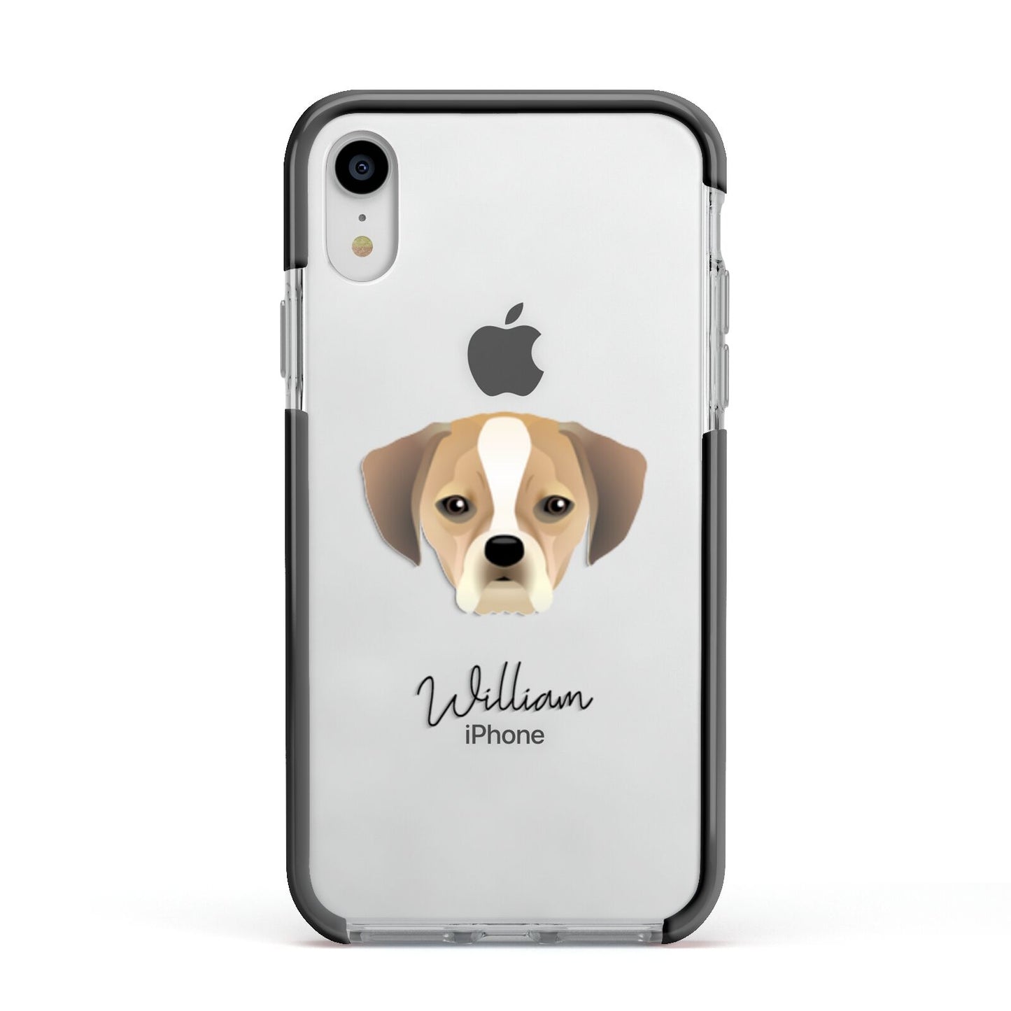 Puggle Personalised Apple iPhone XR Impact Case Black Edge on Silver Phone