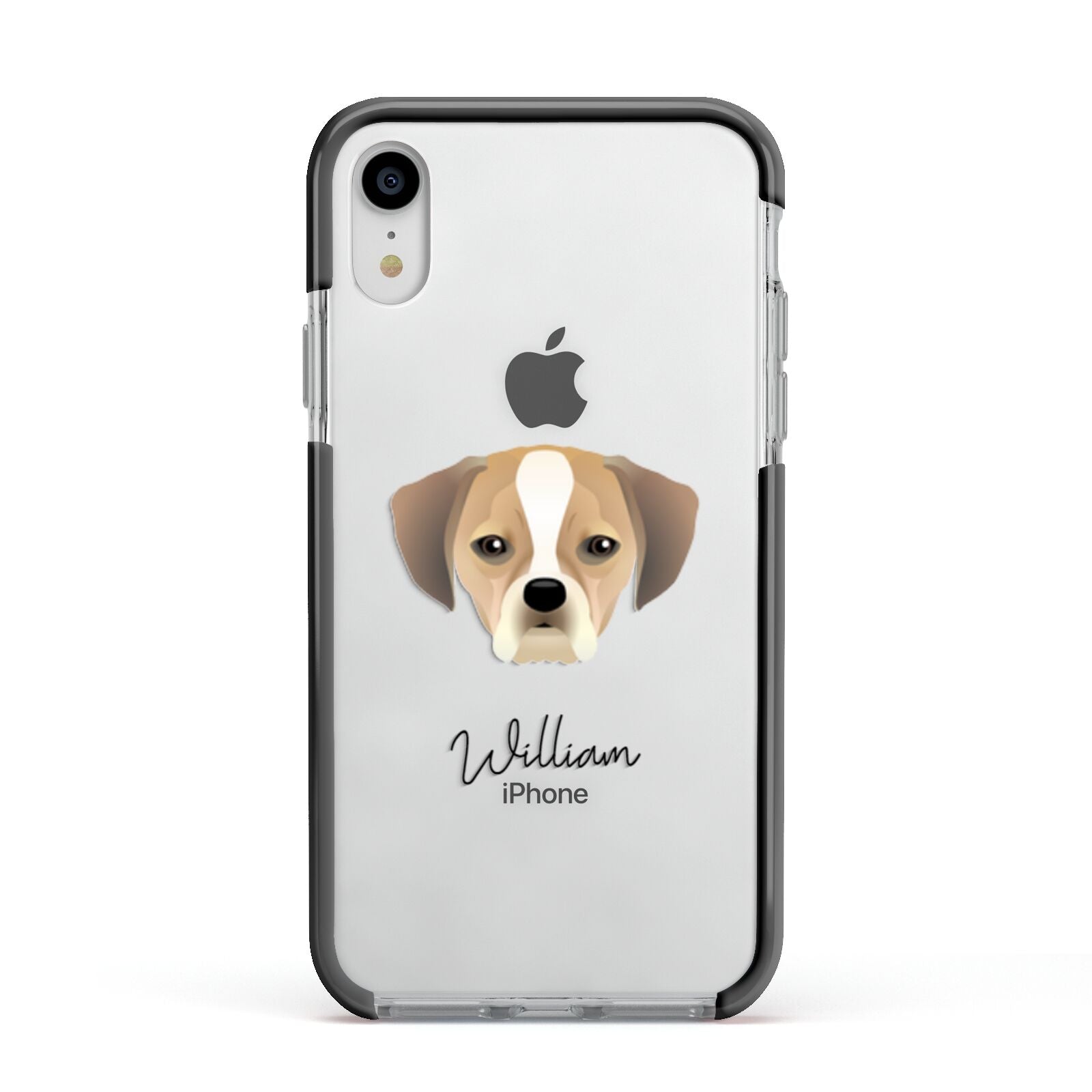 Puggle Personalised Apple iPhone XR Impact Case Black Edge on Silver Phone