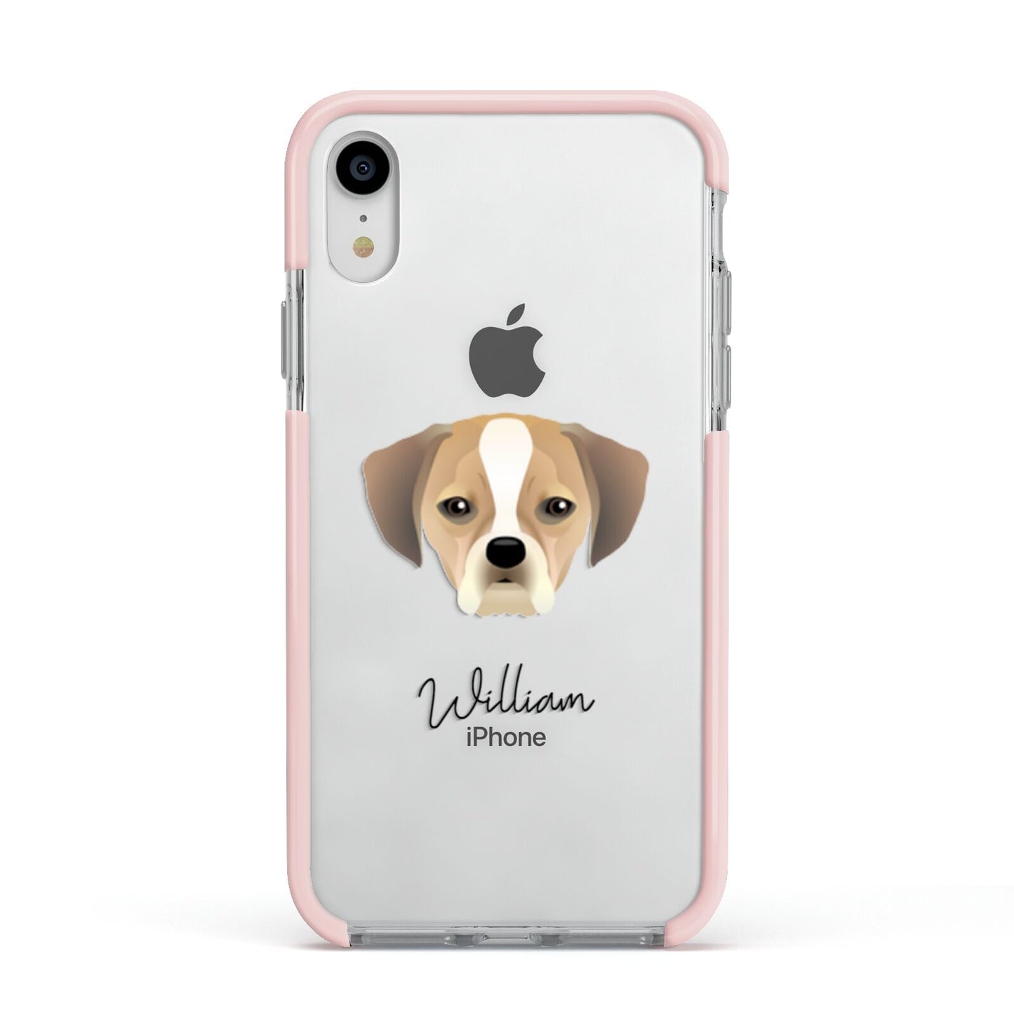 Puggle Personalised Apple iPhone XR Impact Case Pink Edge on Silver Phone
