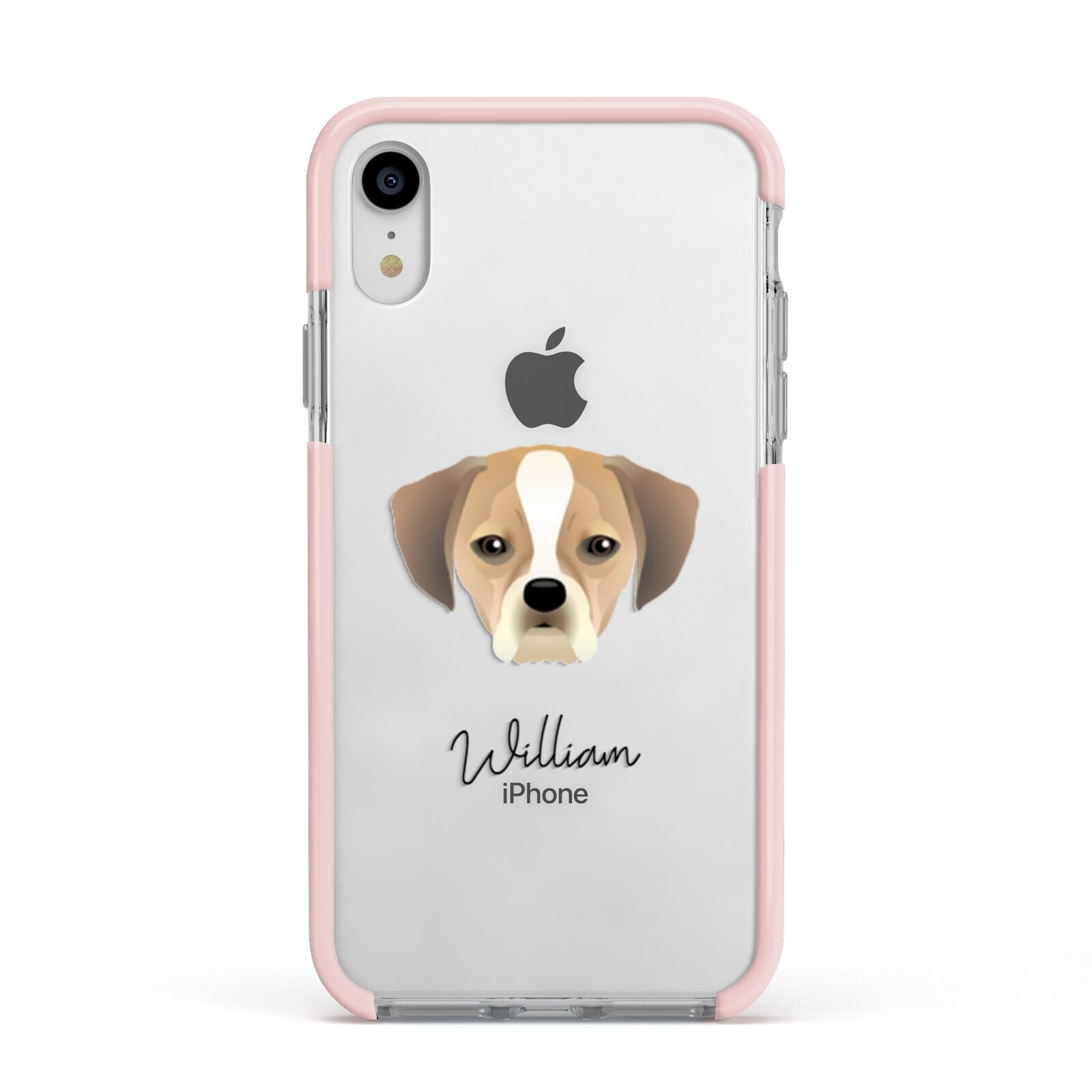 Puggle Personalised Apple iPhone XR Impact Case Pink Edge on Silver Phone