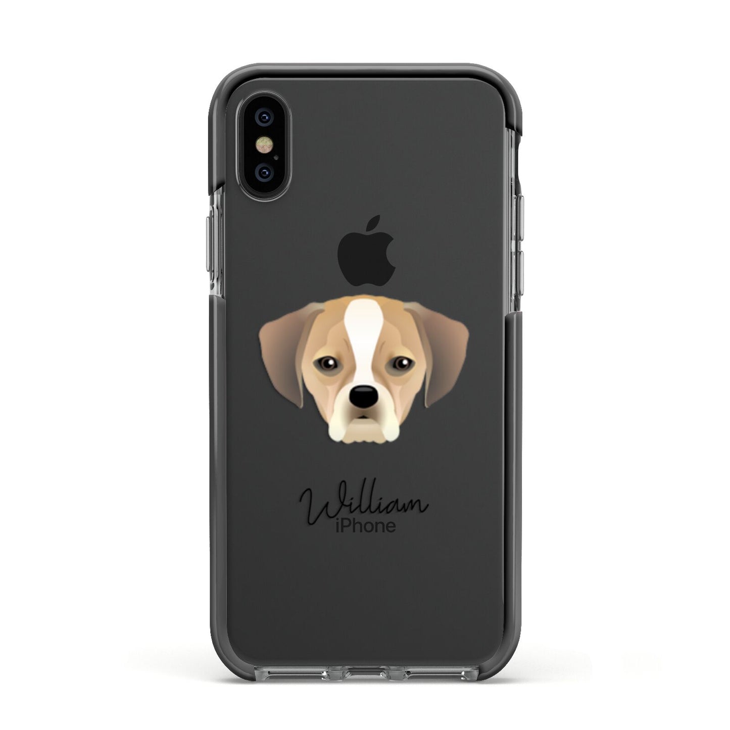 Puggle Personalised Apple iPhone Xs Impact Case Black Edge on Black Phone