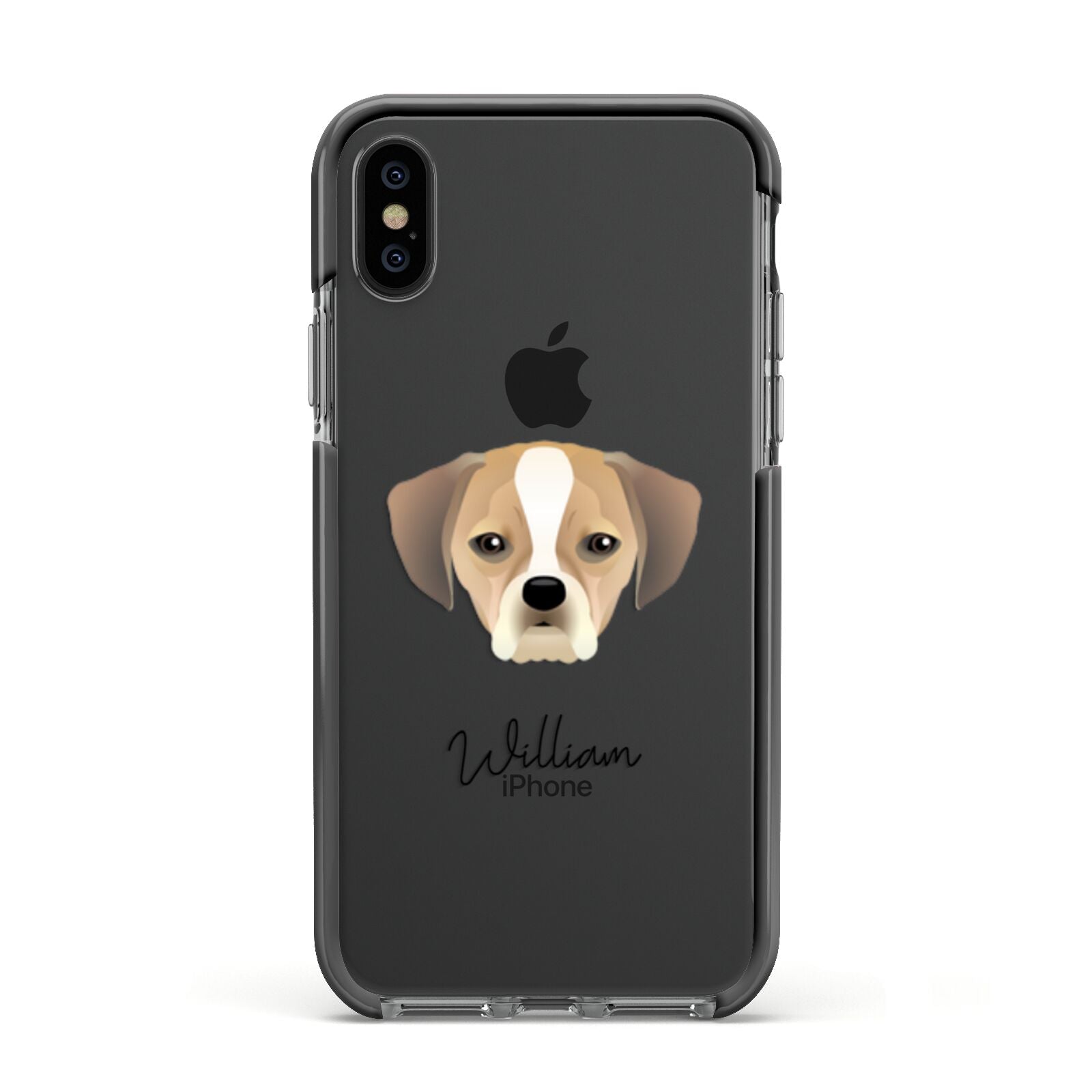 Puggle Personalised Apple iPhone Xs Impact Case Black Edge on Black Phone