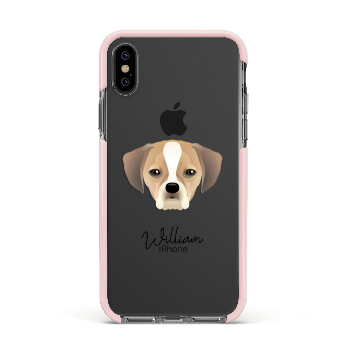 Puggle Personalised Apple iPhone Xs Impact Case Pink Edge on Black Phone