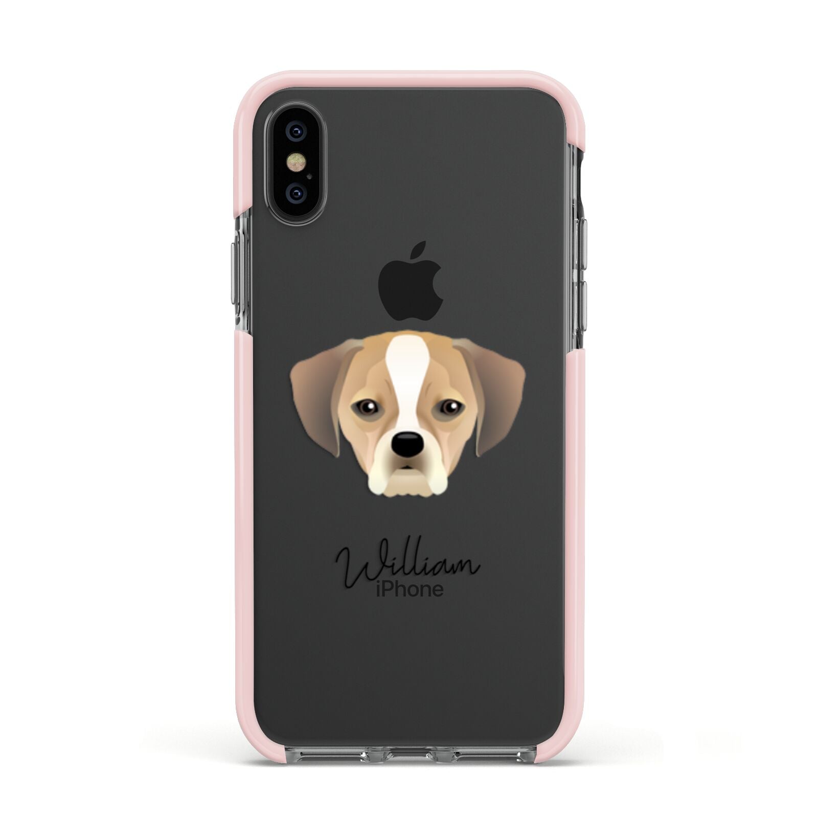 Puggle Personalised Apple iPhone Xs Impact Case Pink Edge on Black Phone
