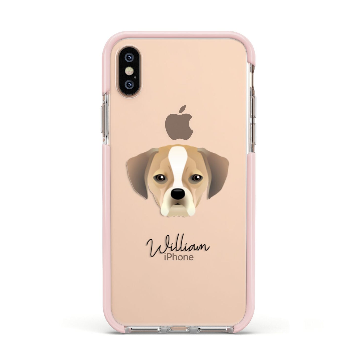 Puggle Personalised Apple iPhone Xs Impact Case Pink Edge on Gold Phone