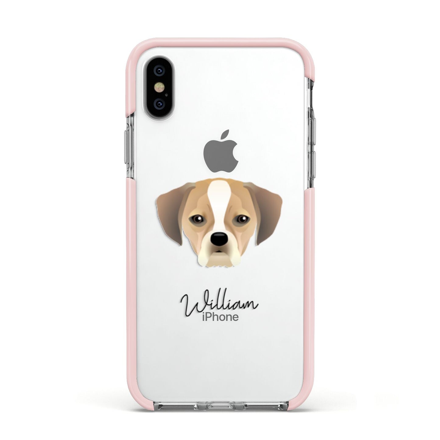 Puggle Personalised Apple iPhone Xs Impact Case Pink Edge on Silver Phone