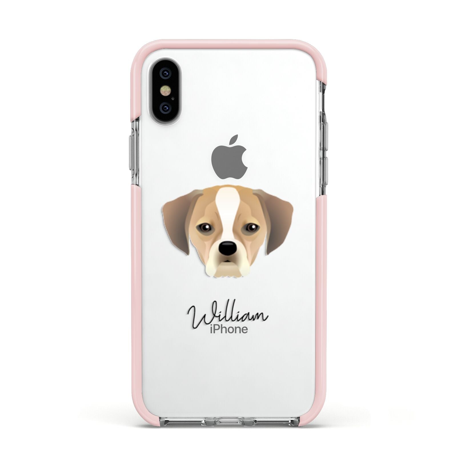 Puggle Personalised Apple iPhone Xs Impact Case Pink Edge on Silver Phone
